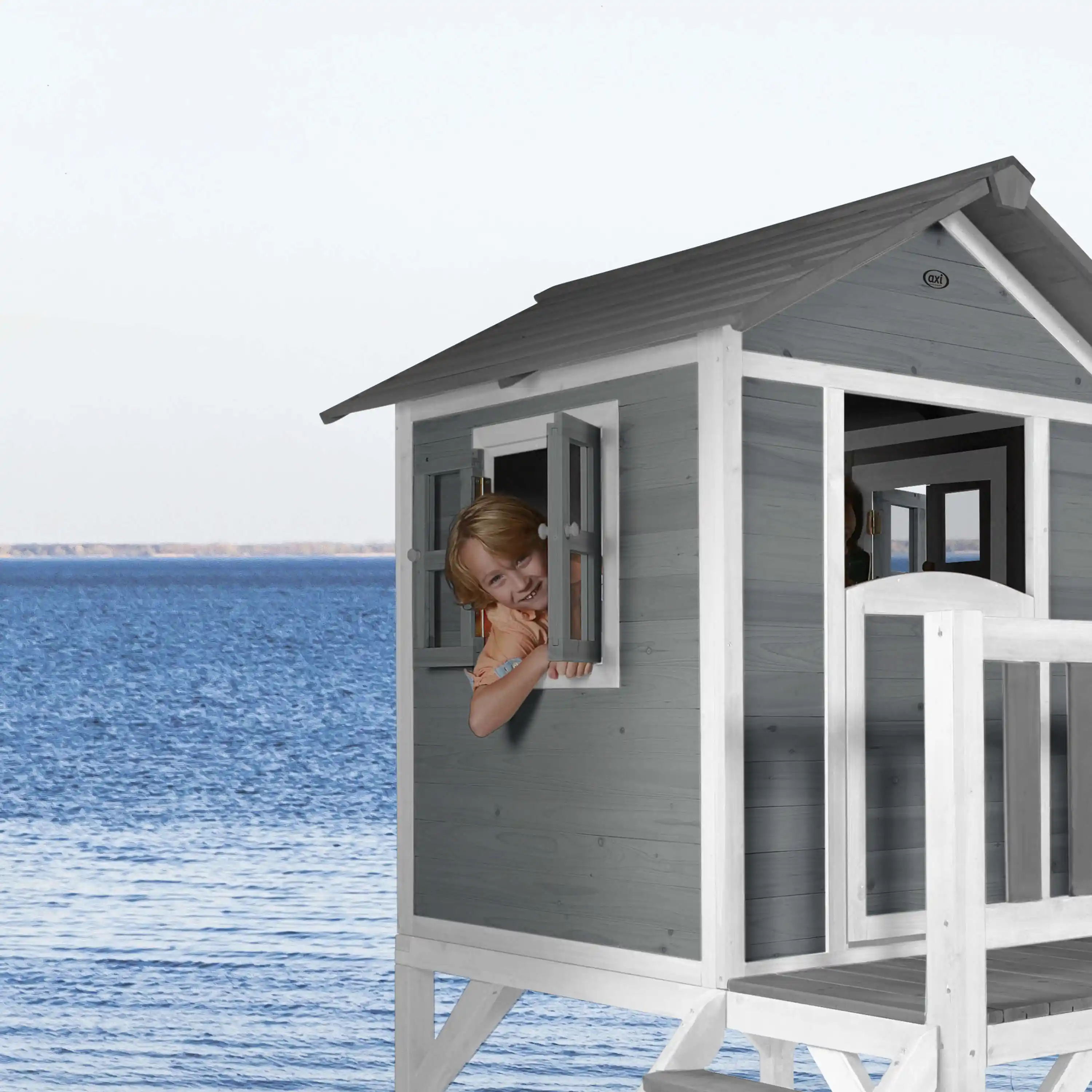 AXI Lodge XL Speelhuis Cool Grijs - Witte Glijbaan
