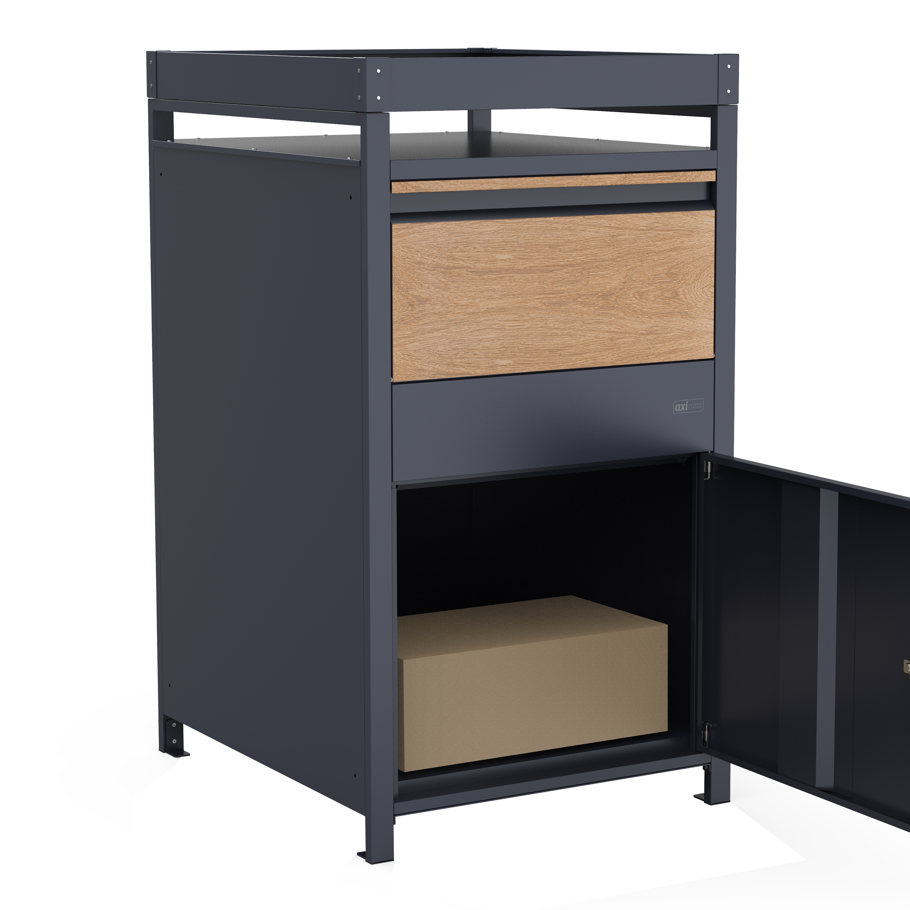 AXI Leon Bin Storage with Louis Parcel Postbox Anthracite/Wood Look – 1 Garbage Bin