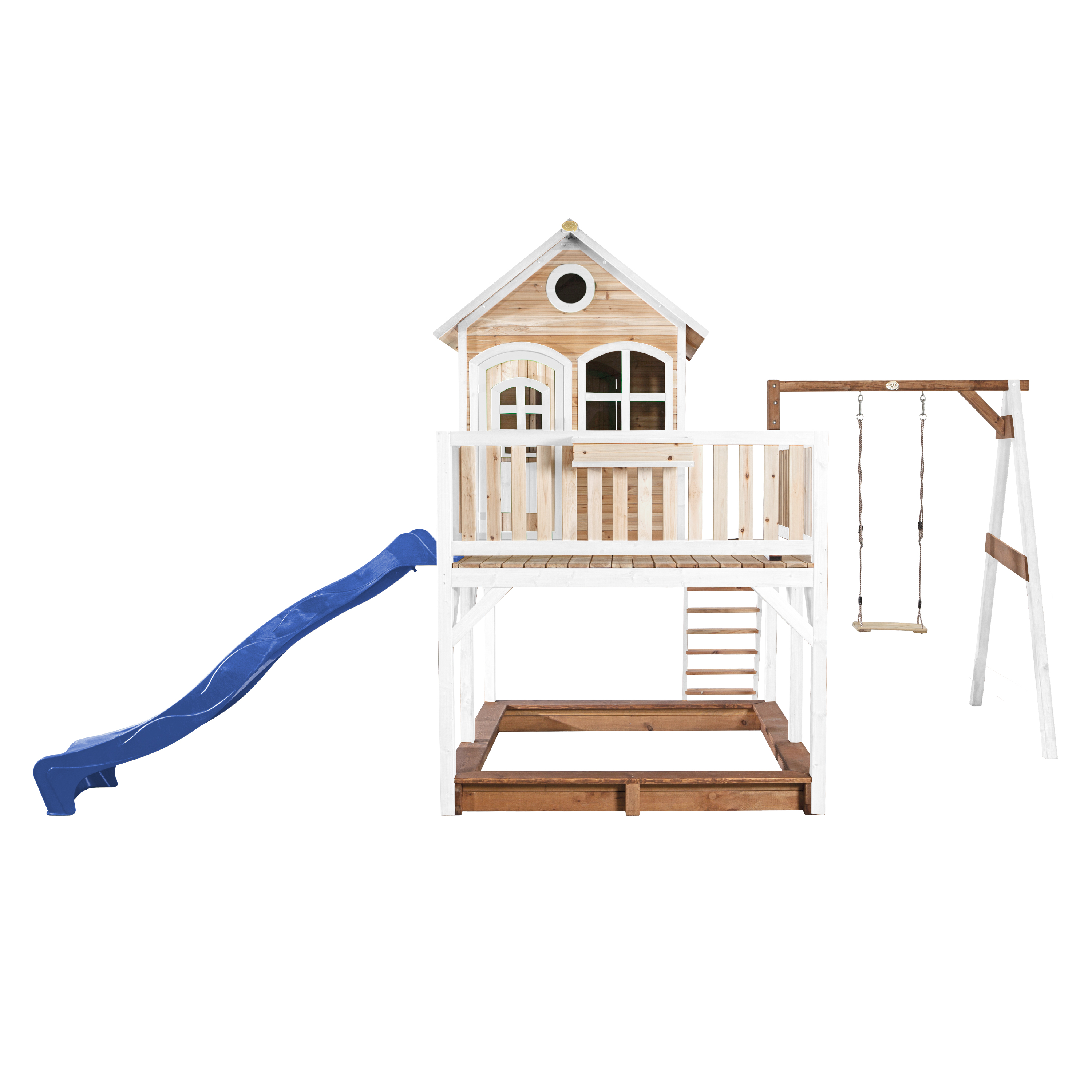 AXI Liam Playhouse with Single Swing Set Brown/White - Blue Slide