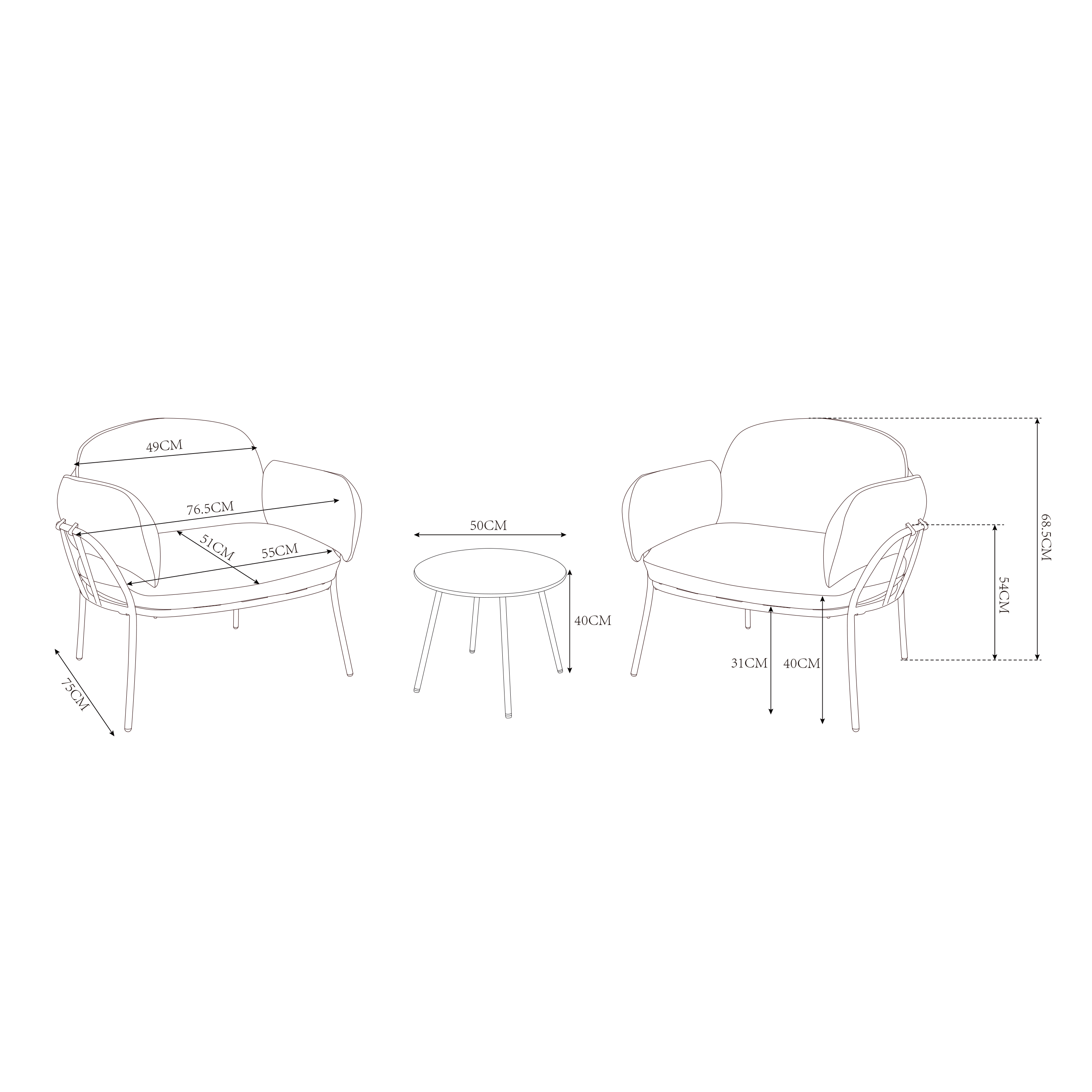 AXI Ziva Lounge Set with table & 2 chairs – Taupe/Beige