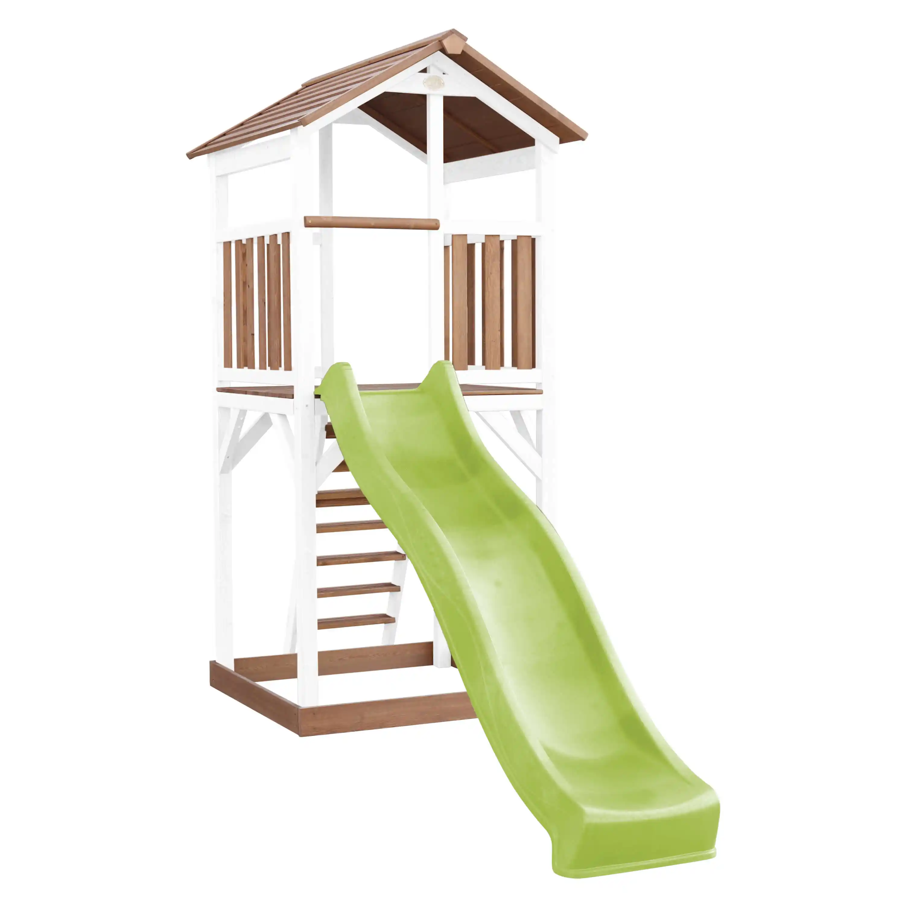 AXI Beach Tower Speeltoren Bruin/wit - Limoen groene Glijbaan