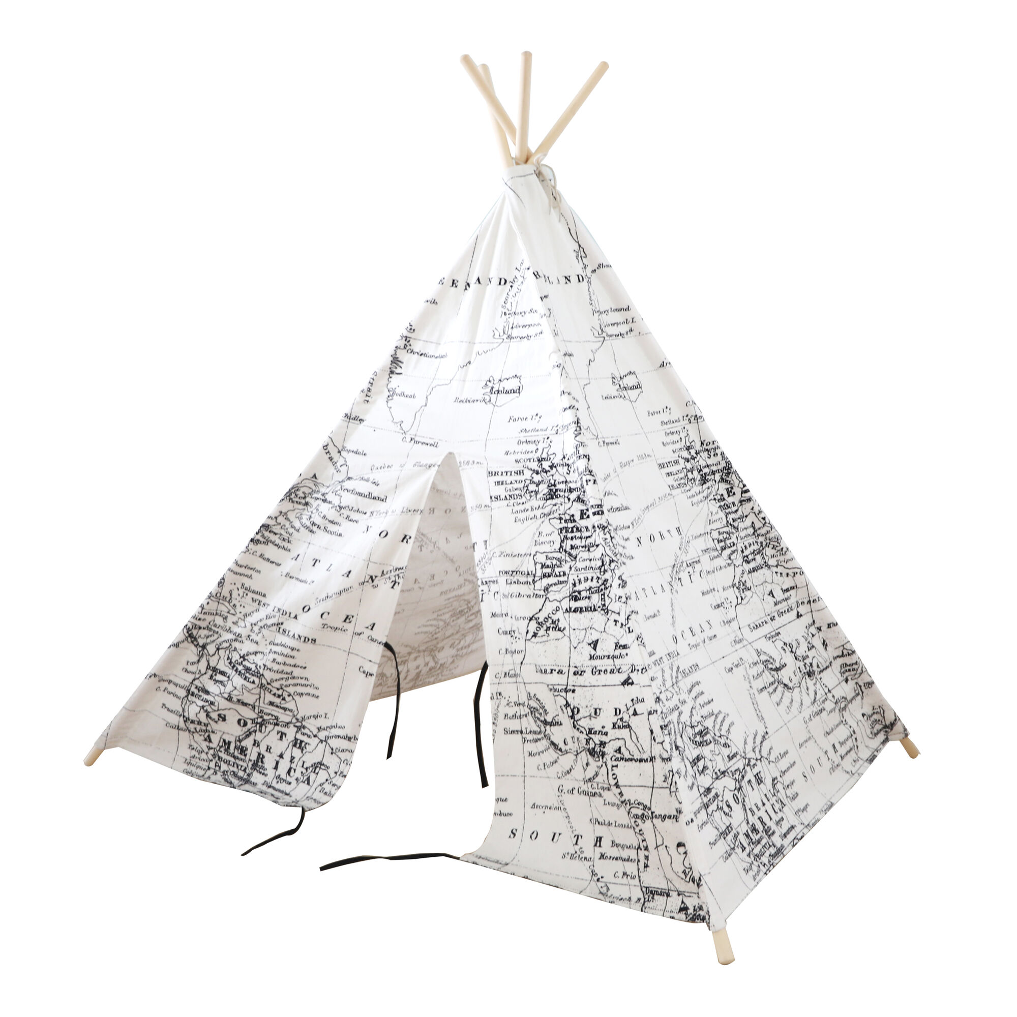 Sunny World Map Teepee Tent Black/white