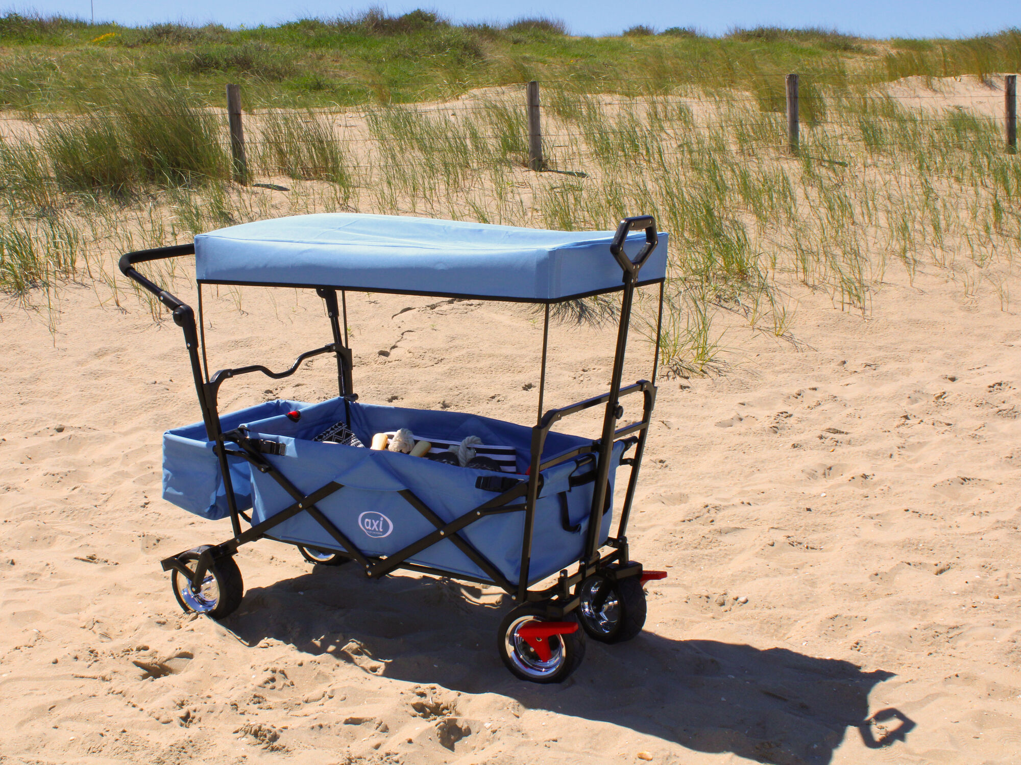 AXI AB210 Opvouwbare Bolderwagen met dak. tas. rem en duwstang Blauw