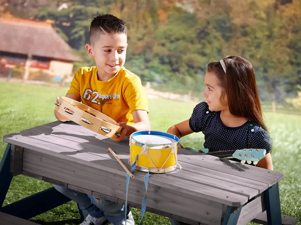 AXI Nick Zand & Water Picknicktafel Antraciet/grijs - Parasol Grijs/blauw