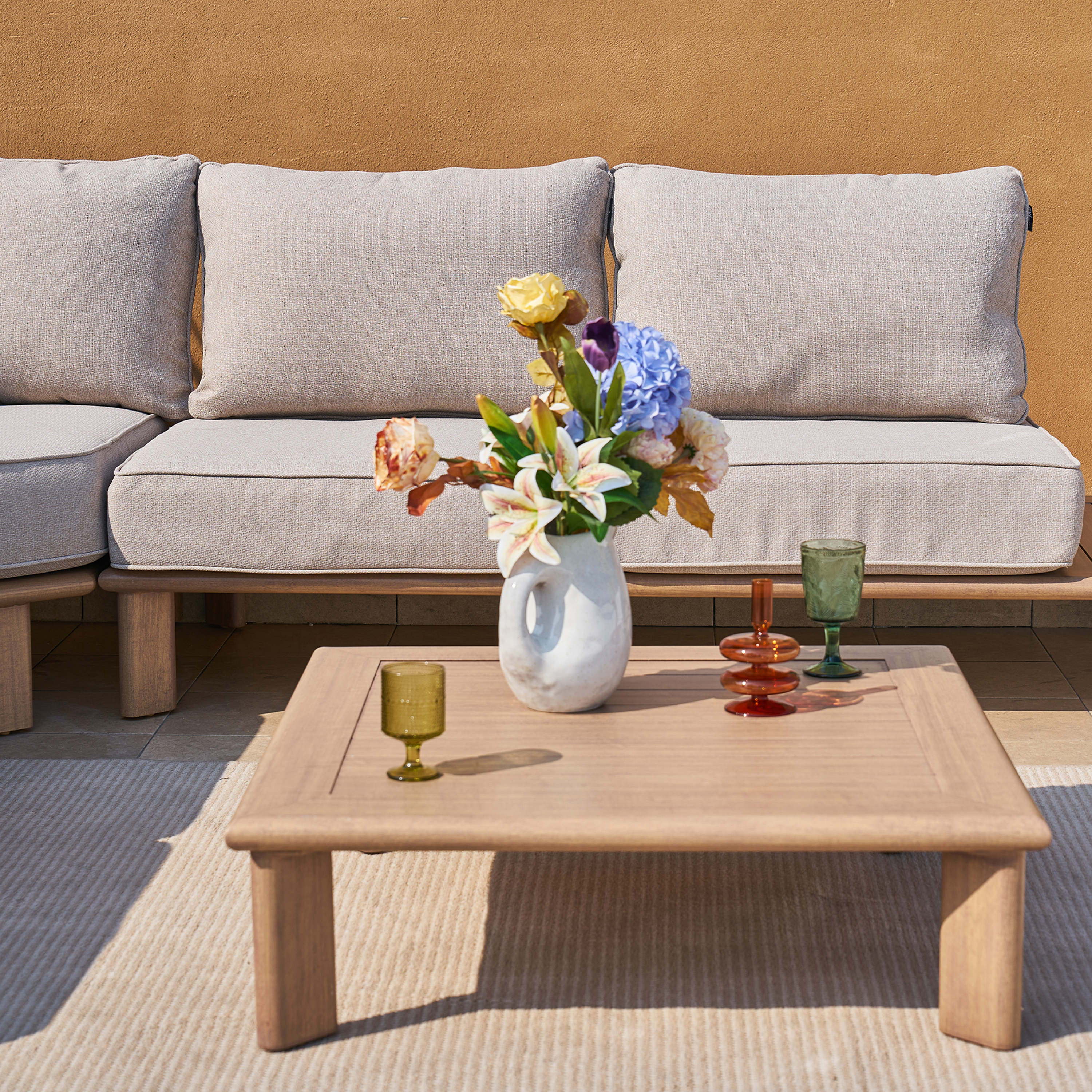AXI Avery Lounge Set with Side Tables Wood-Look with Beige-8720365065637 AXI Avery Lounge Set with Side Tables Wood-Look with Beige