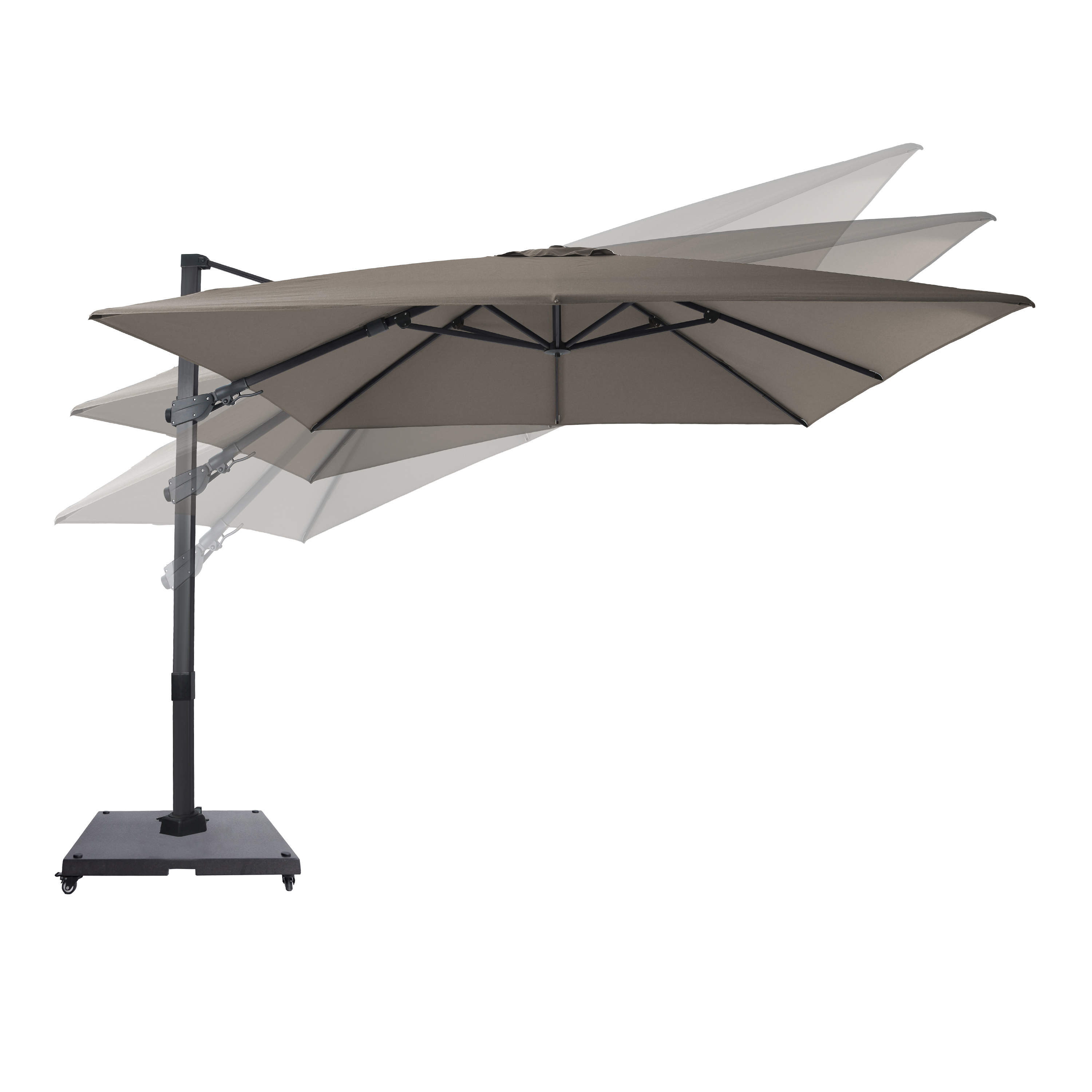 AXI Apollo Premium Cantilever Parasol 300x300cm incl. granite base with wheels Anthracite/Taupe – Complete set