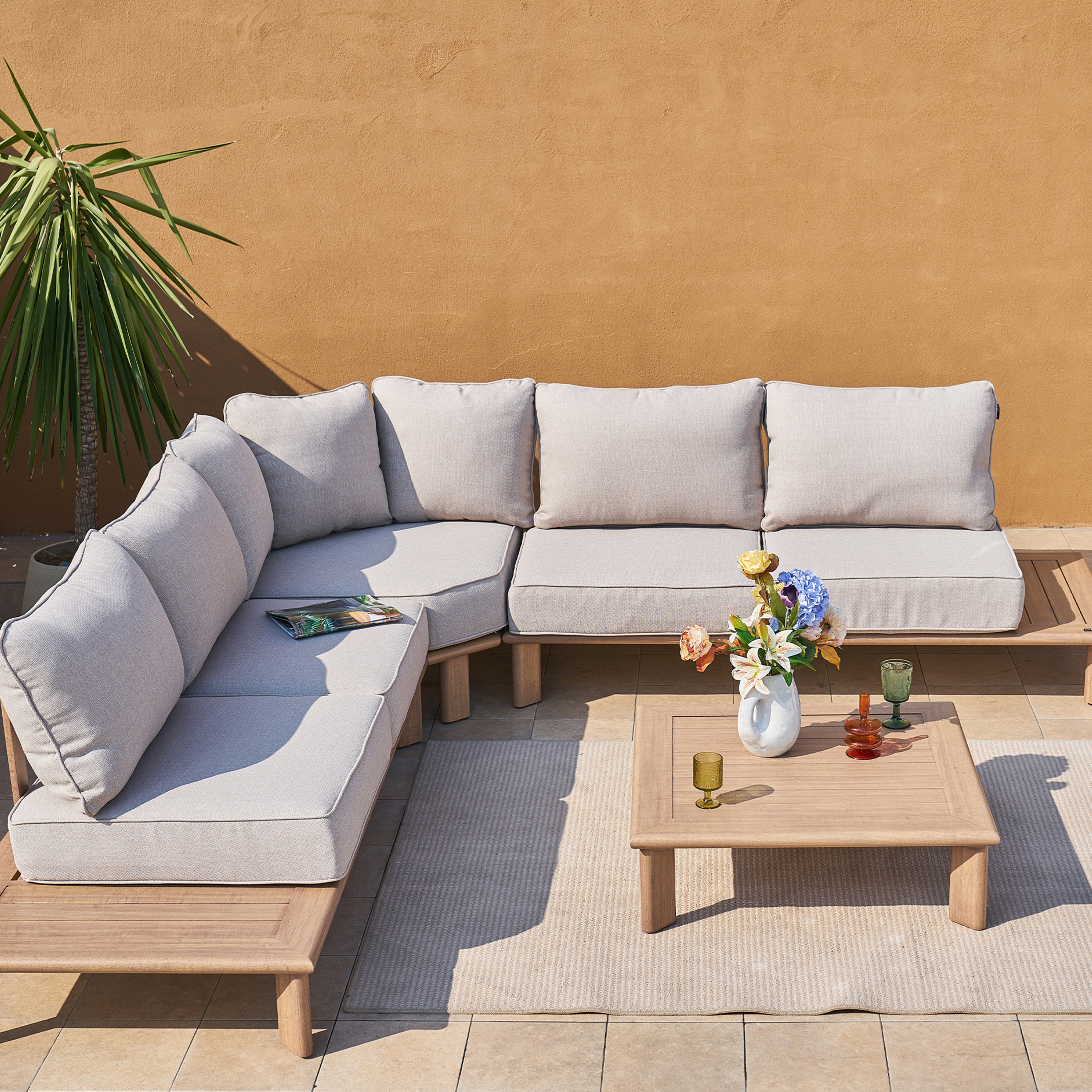 AXI Avery Lounge Set with Side Tables Wood-Look with Beige-8720365065637 AXI Avery Lounge Set with Side Tables Wood-Look with Beige