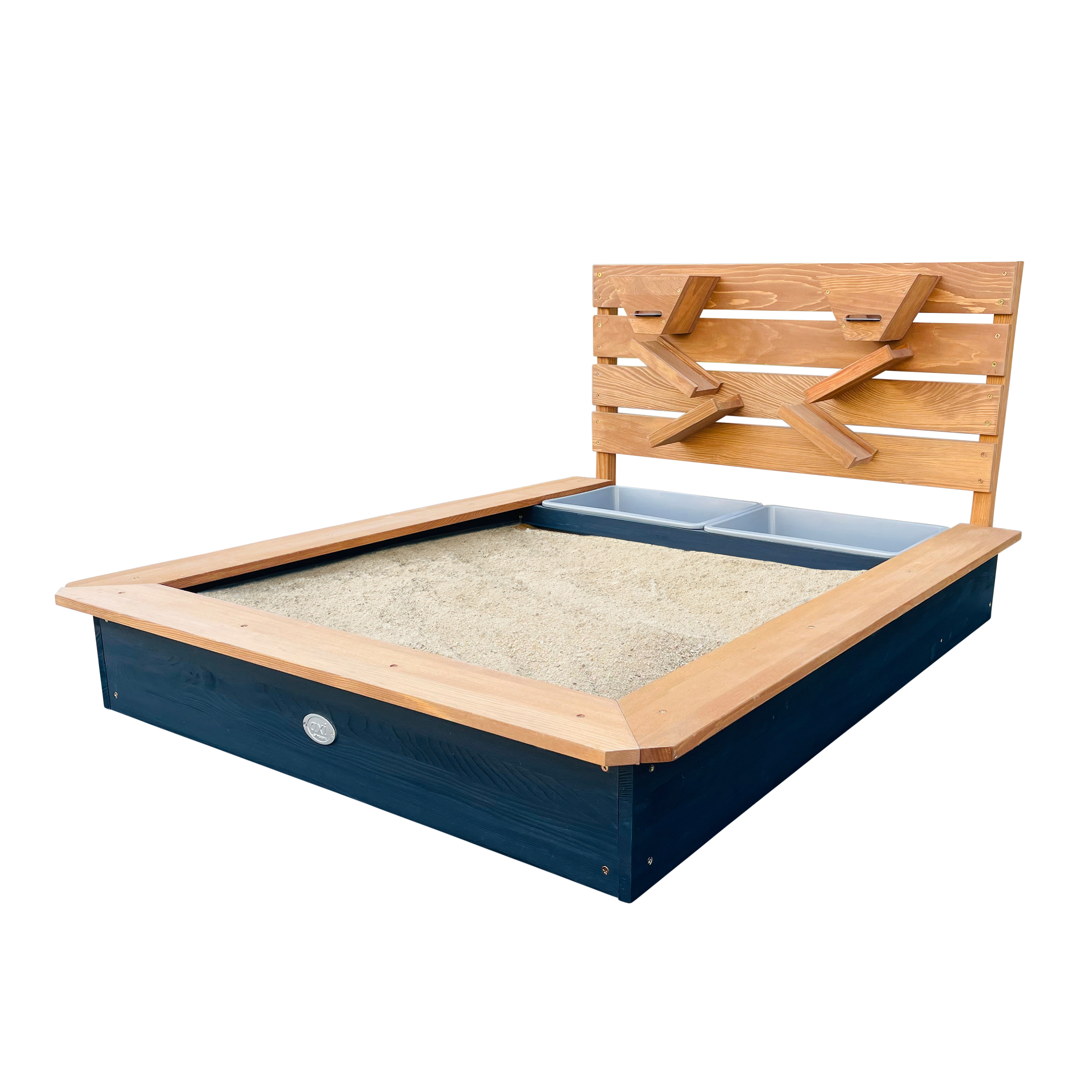 AXI Lina sandbox with sand & water troughs and play wall - 115 x 92 cm - anthracite/brown