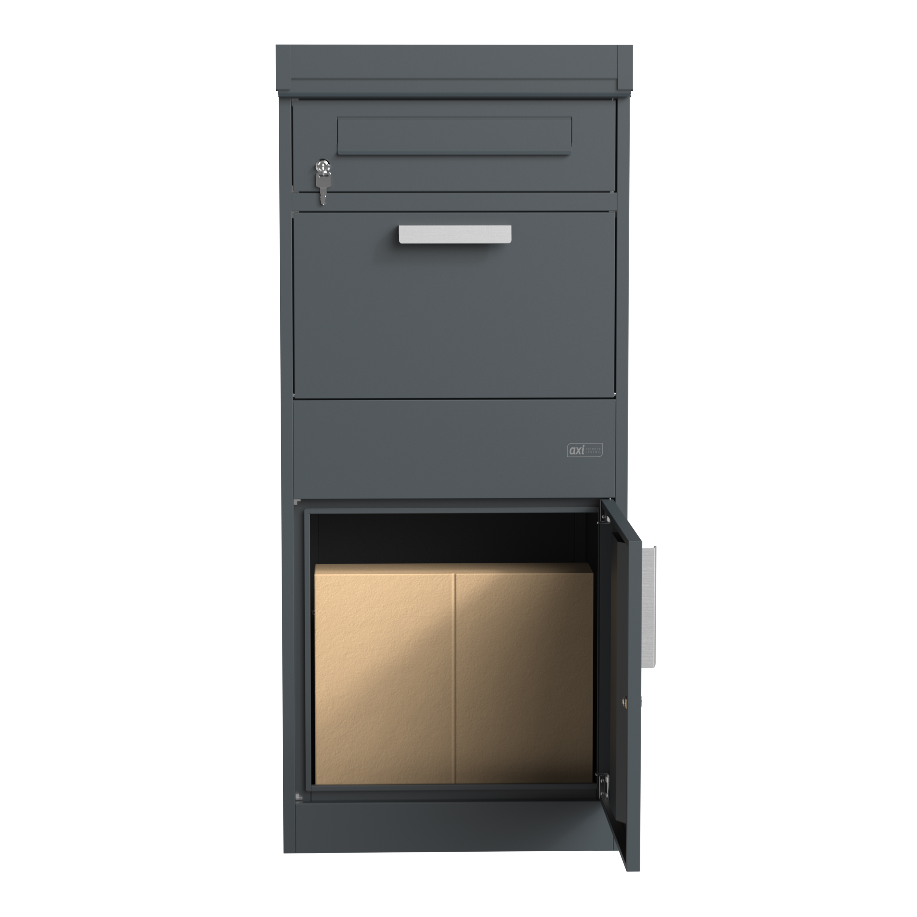AXI Levi Metal Parcel Mailbox in Anthracite/Wood Look with Planter