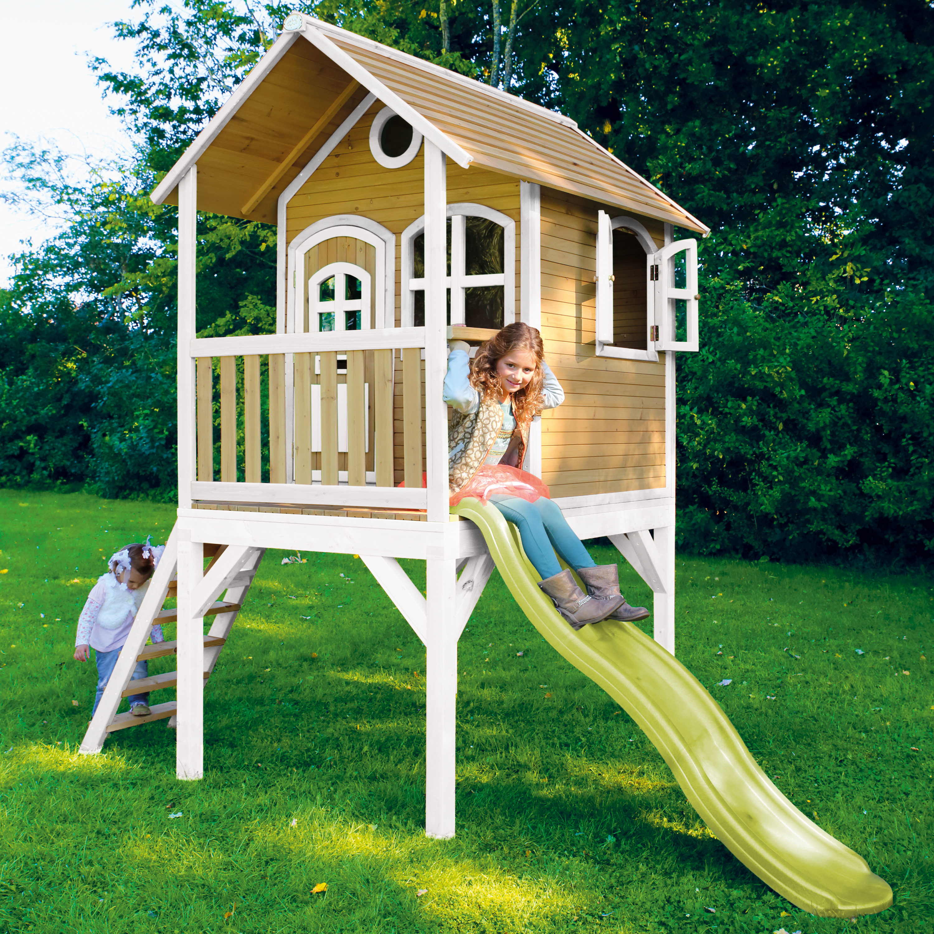 AXI Laura Playhouse Brown/white - Lime green Slide