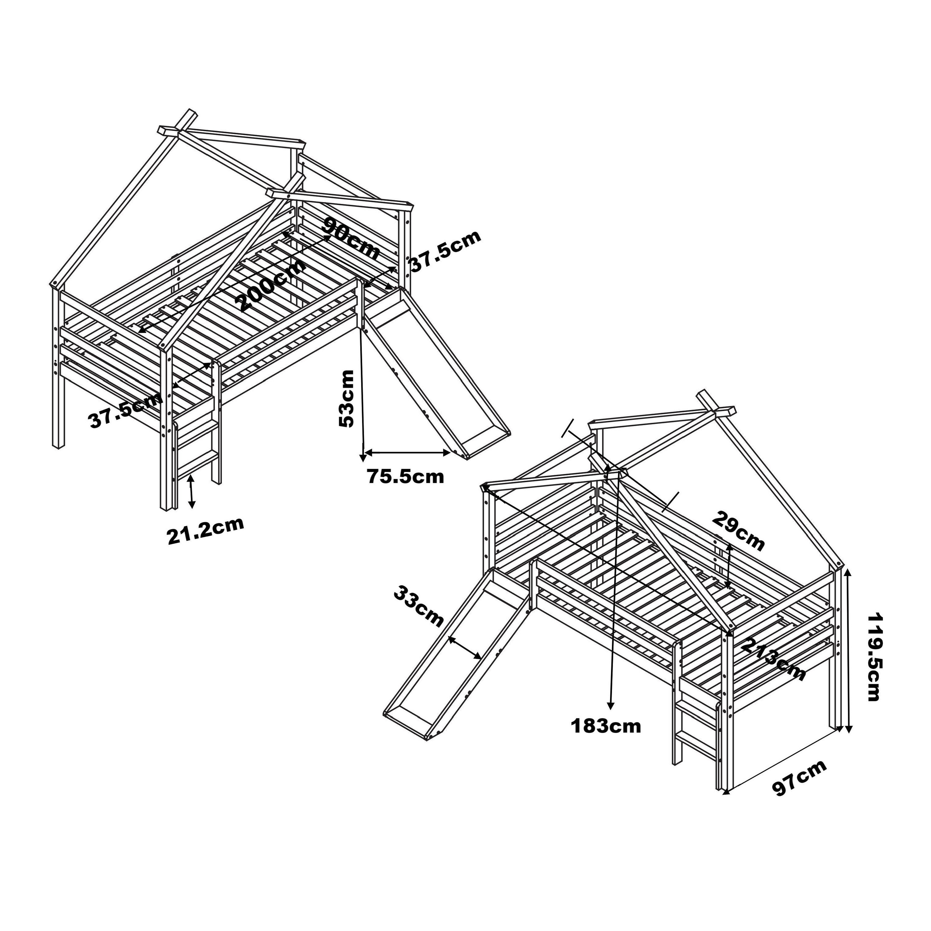 Sunny River Mid Sleeper with Slide White – With Mattress