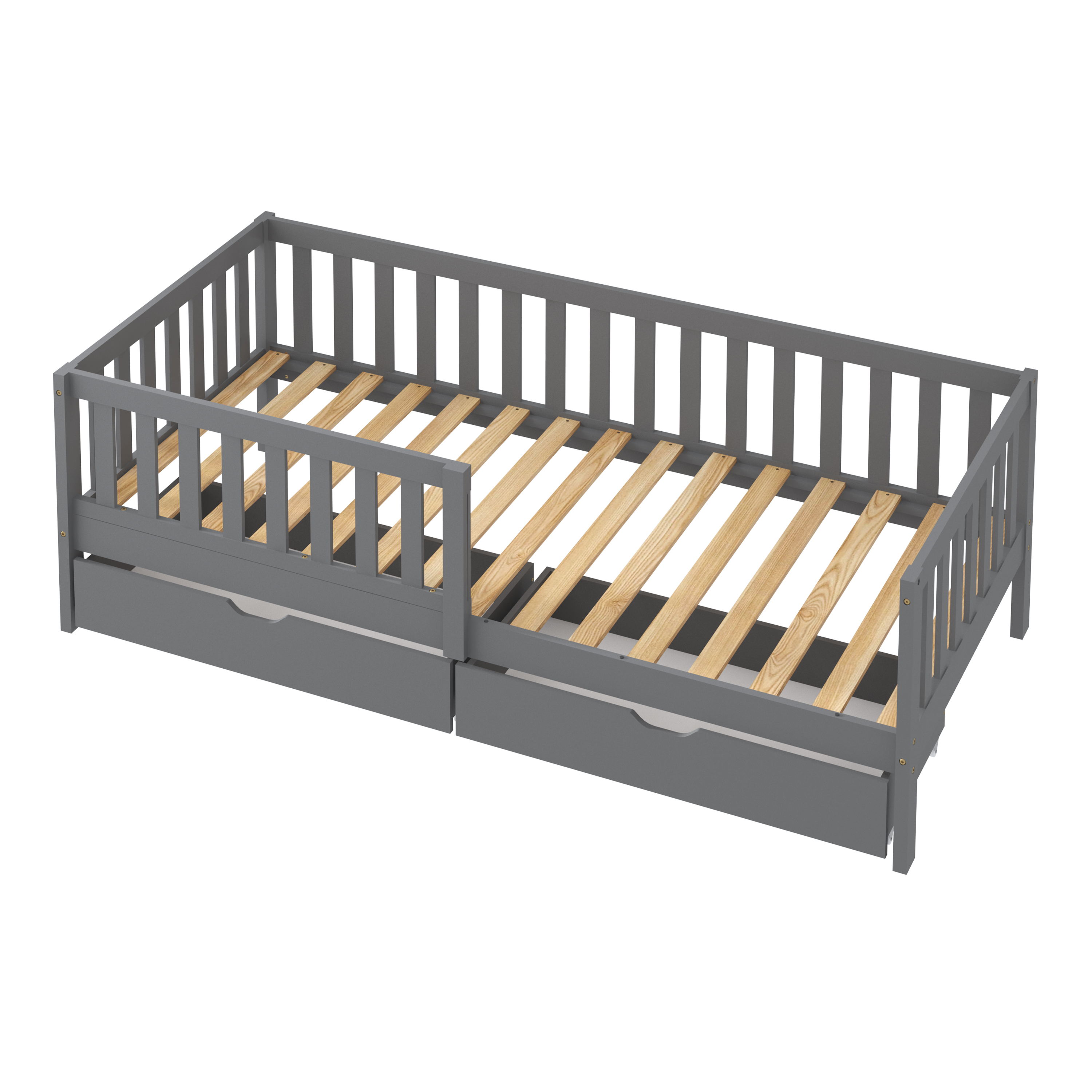 Sunny Isa Kids Bed with 2 Storage Drawers and Guardrail Grey – Without Mattress