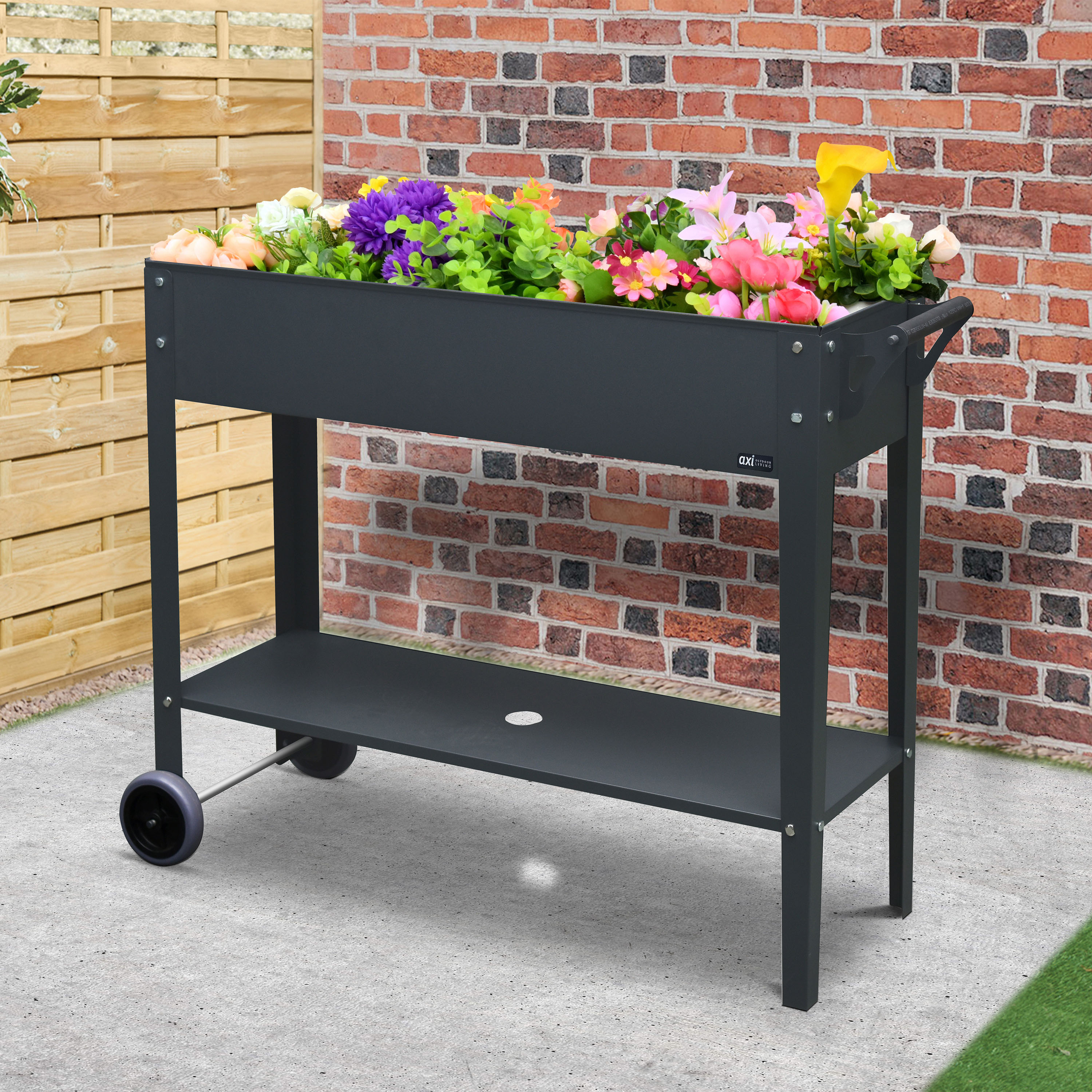 AXI Raised Planter with Wheels Metal Anthracite