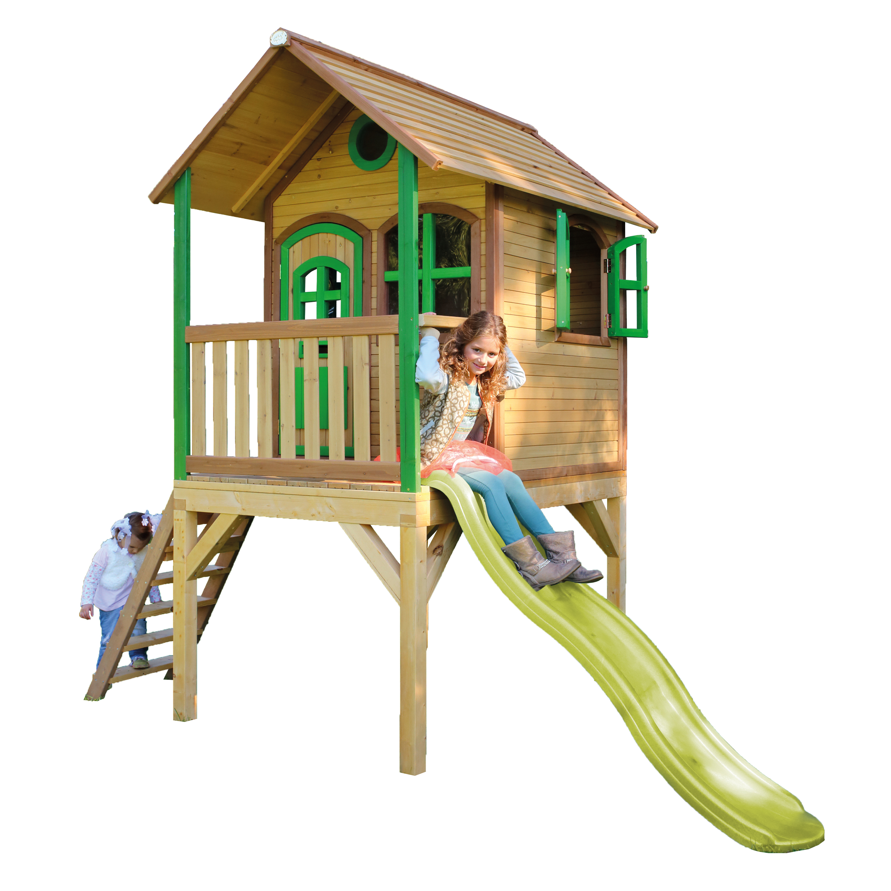 AXI Laura Playhouse Brown/Green - Lime Green Slide