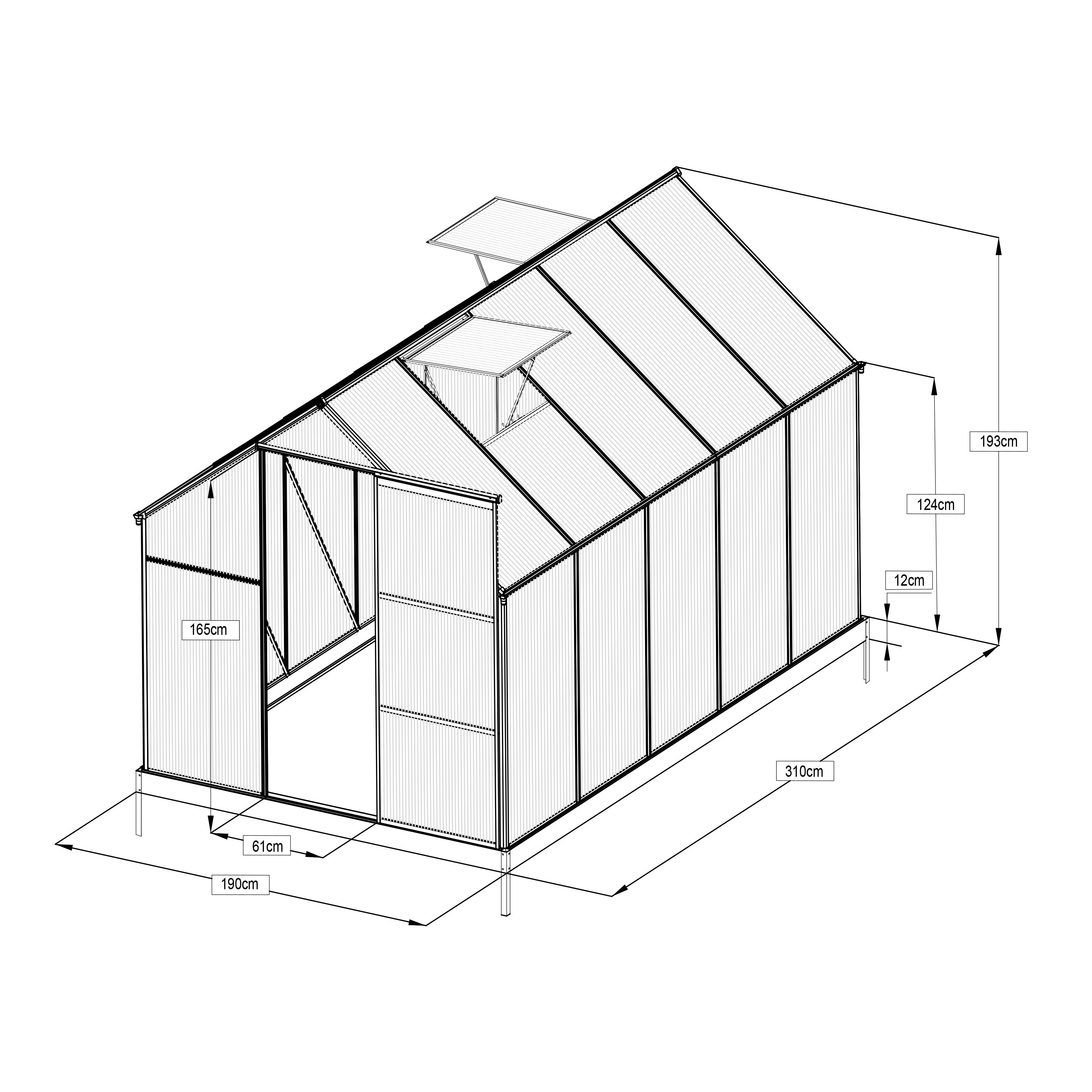 AXI Simon Greenhouse Polycarbonate - Black 310x190x207 cm