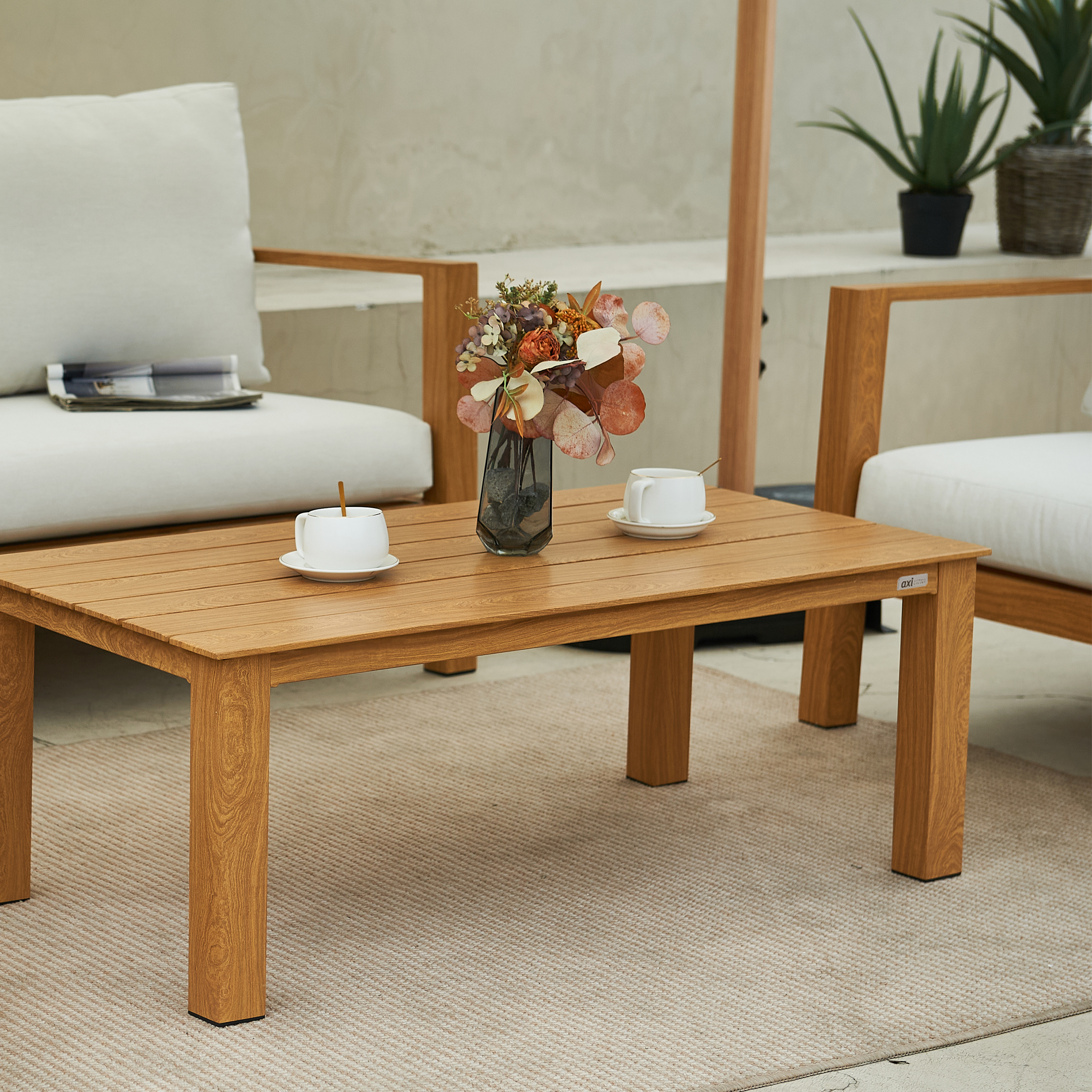 AXI Orla lounge set 4-piece with bench. table and 2 chairs Wood-look/beige-8720365063916 AXI Orla lounge set 4-piece with bench. table and 2 chairs Wood-look/beige