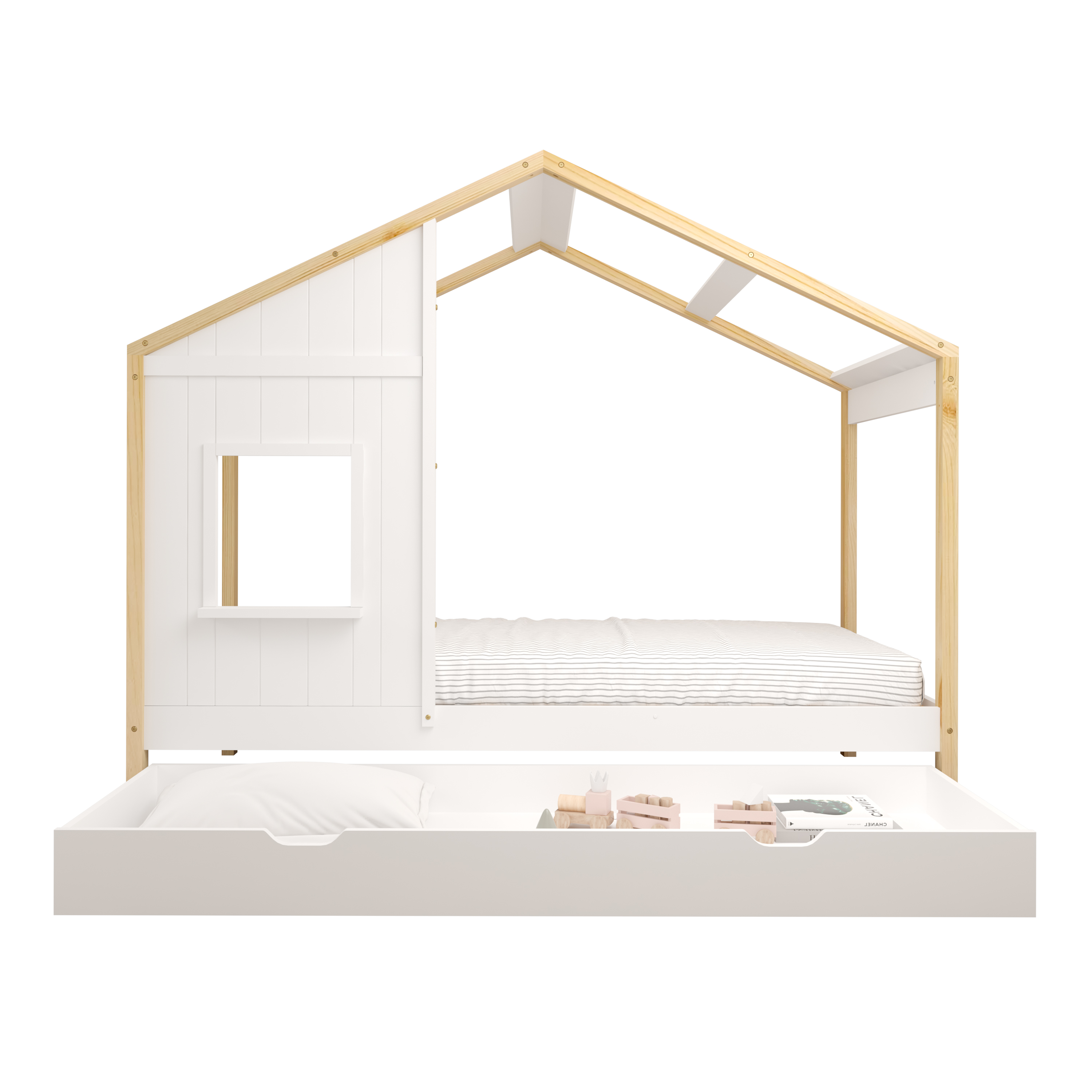 Sunny Beau House Bed with Storage Drawer Brown/White – Without Mattress