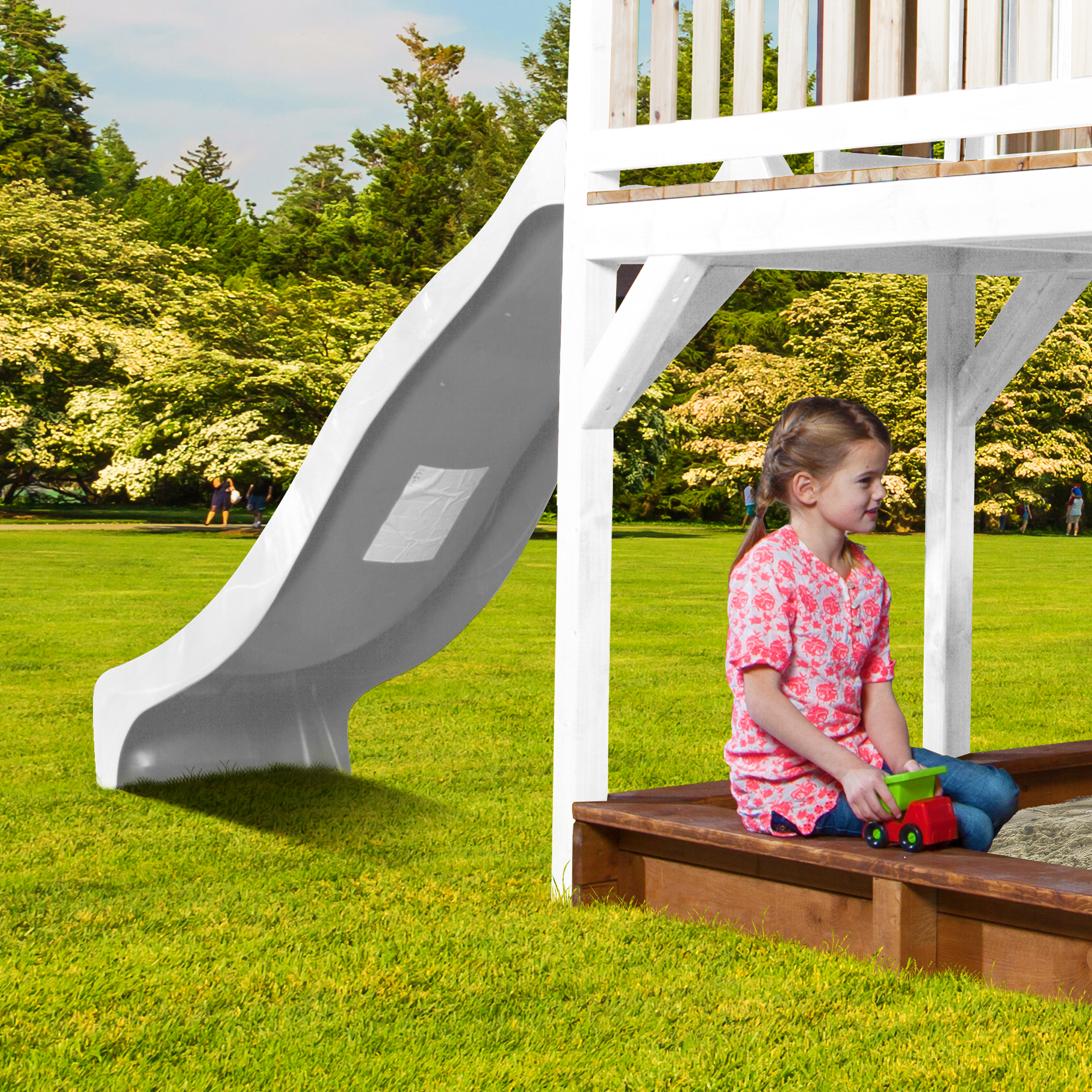 AXI Liam Playhouse with Double Swing Set Brown/White - White Slide