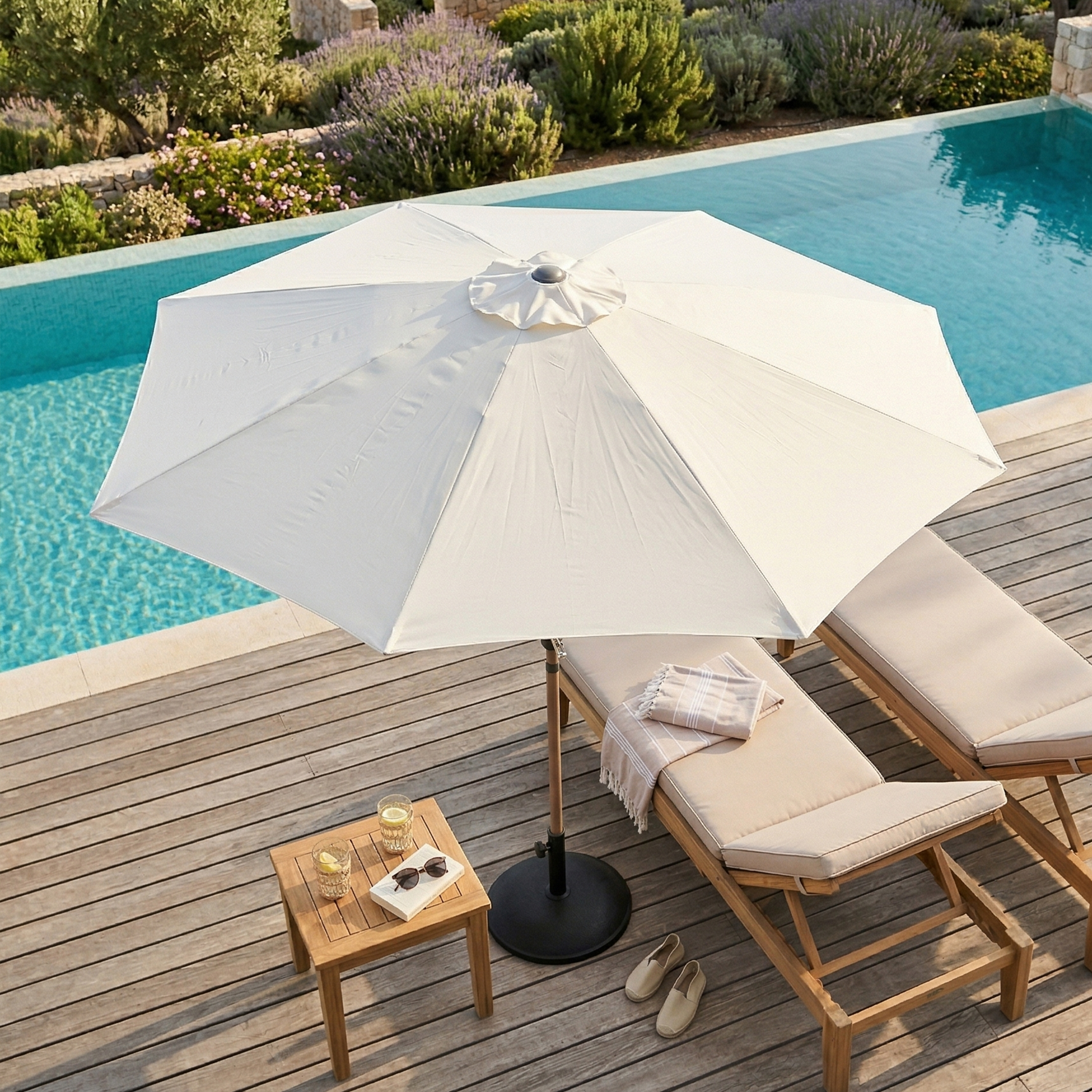 AXI Noor Centre Pole Parasol Ø 300cm Oak-look/Beige