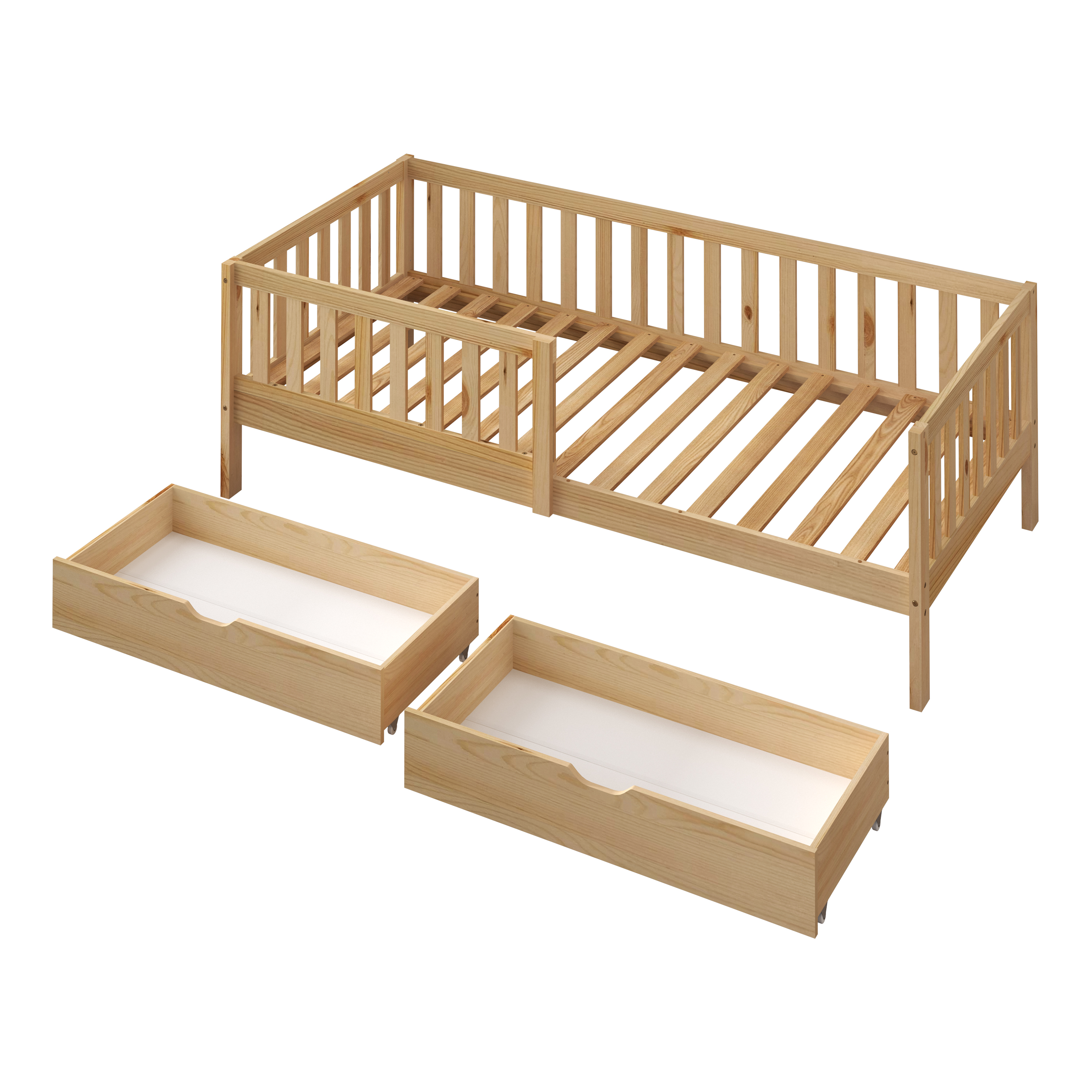 Sunny Isa Kids Bed with 2 Storage Drawers and Guardrail Natural – With Mattress