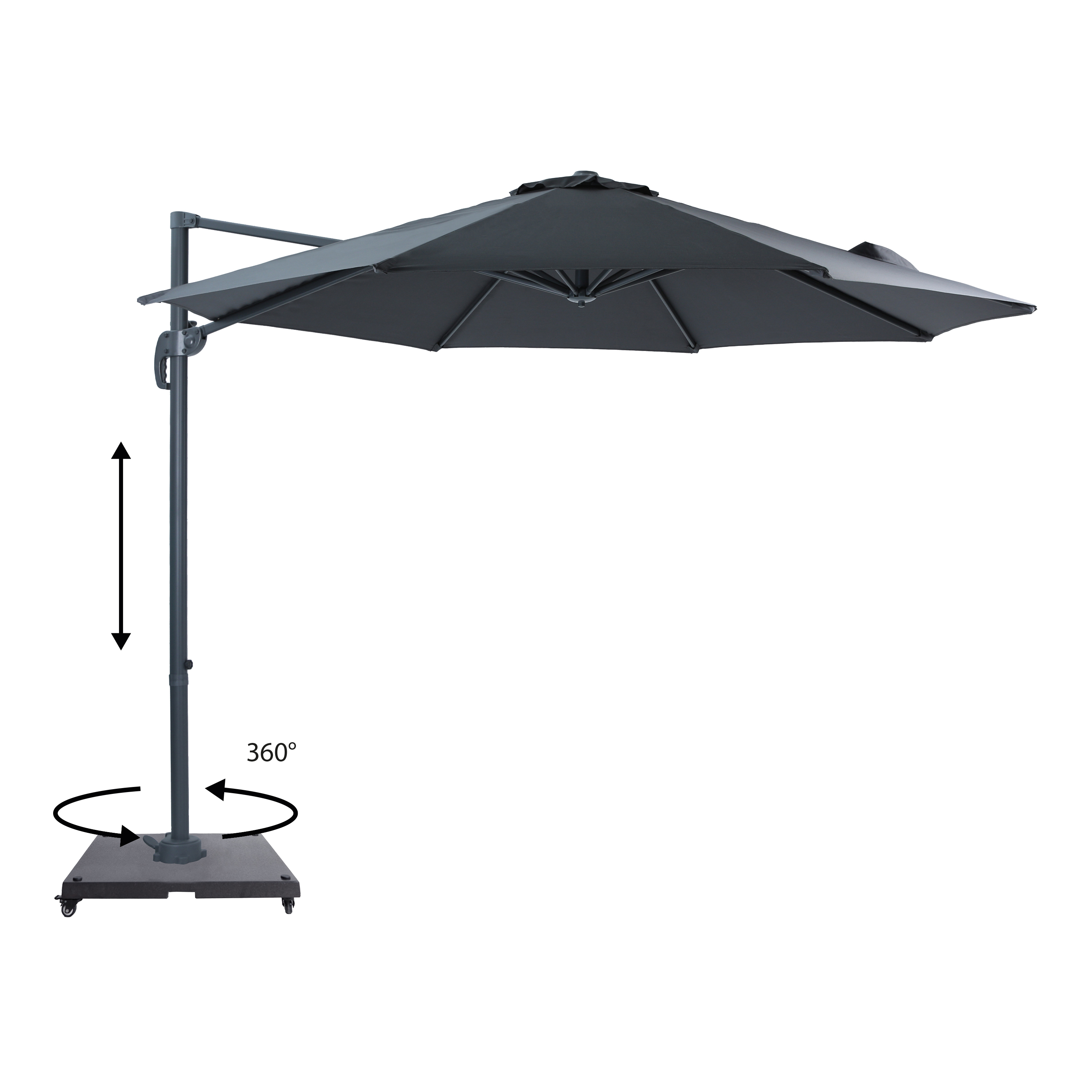 AXI Marisol Cantilever Parasol Ø 300cm incl. parasol base with wheels Anthracite/Grey – Complete set
