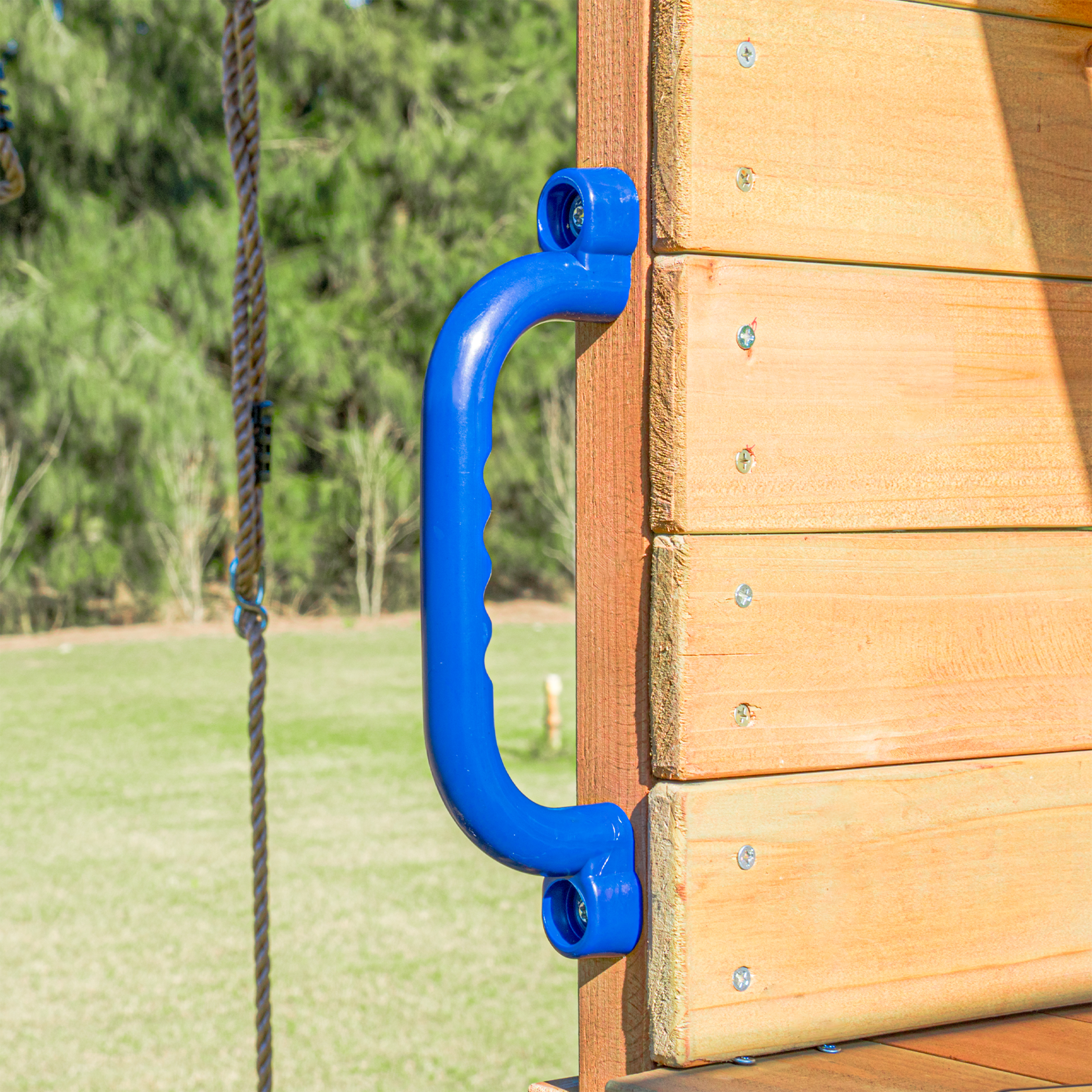 AXI Mitch Climbing Frame with Double Swing, Trapeze and Lookout Tower – Pastel Blue Slide