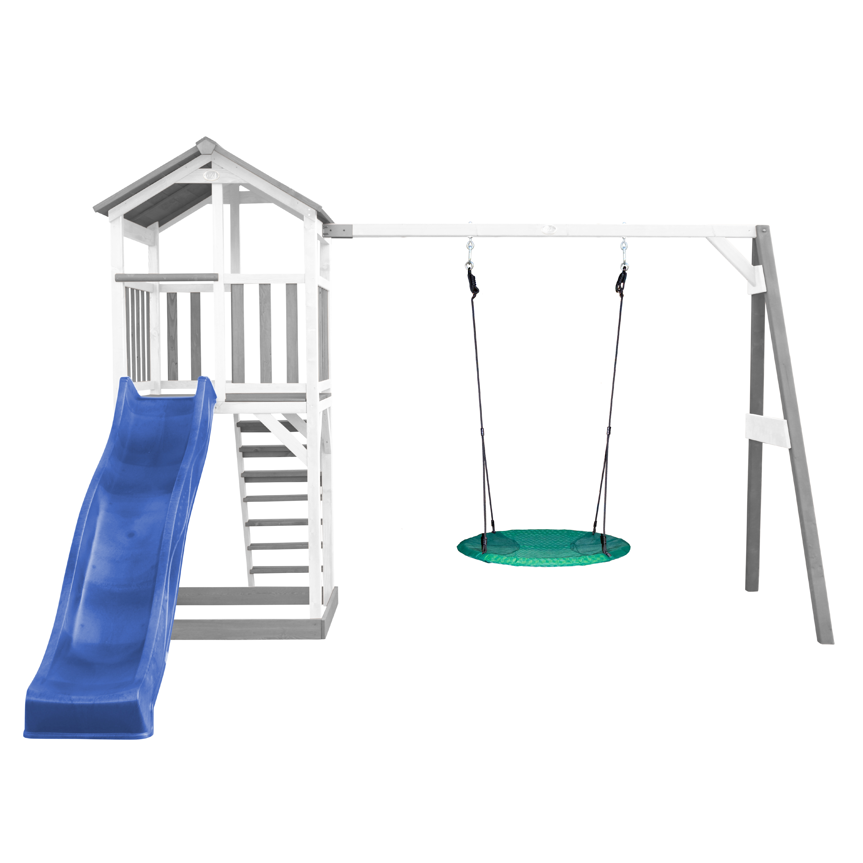 AXI Beach Tower with Summer Nest Swing Set Grey/White - Blue Slide