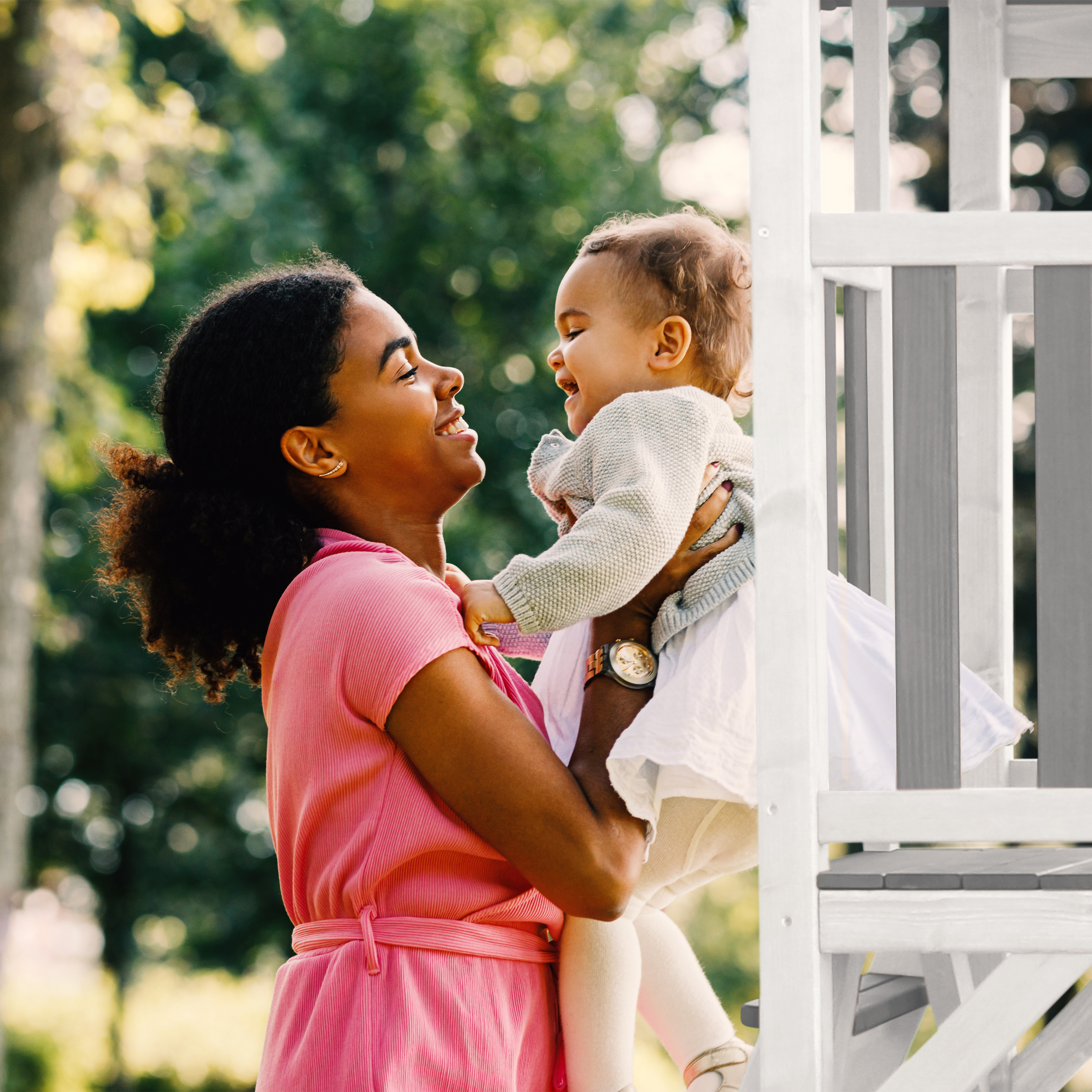AXI Beach Tower with Climbing Frame and Roxy Nest Swing Set Grey/White - Purple Slide