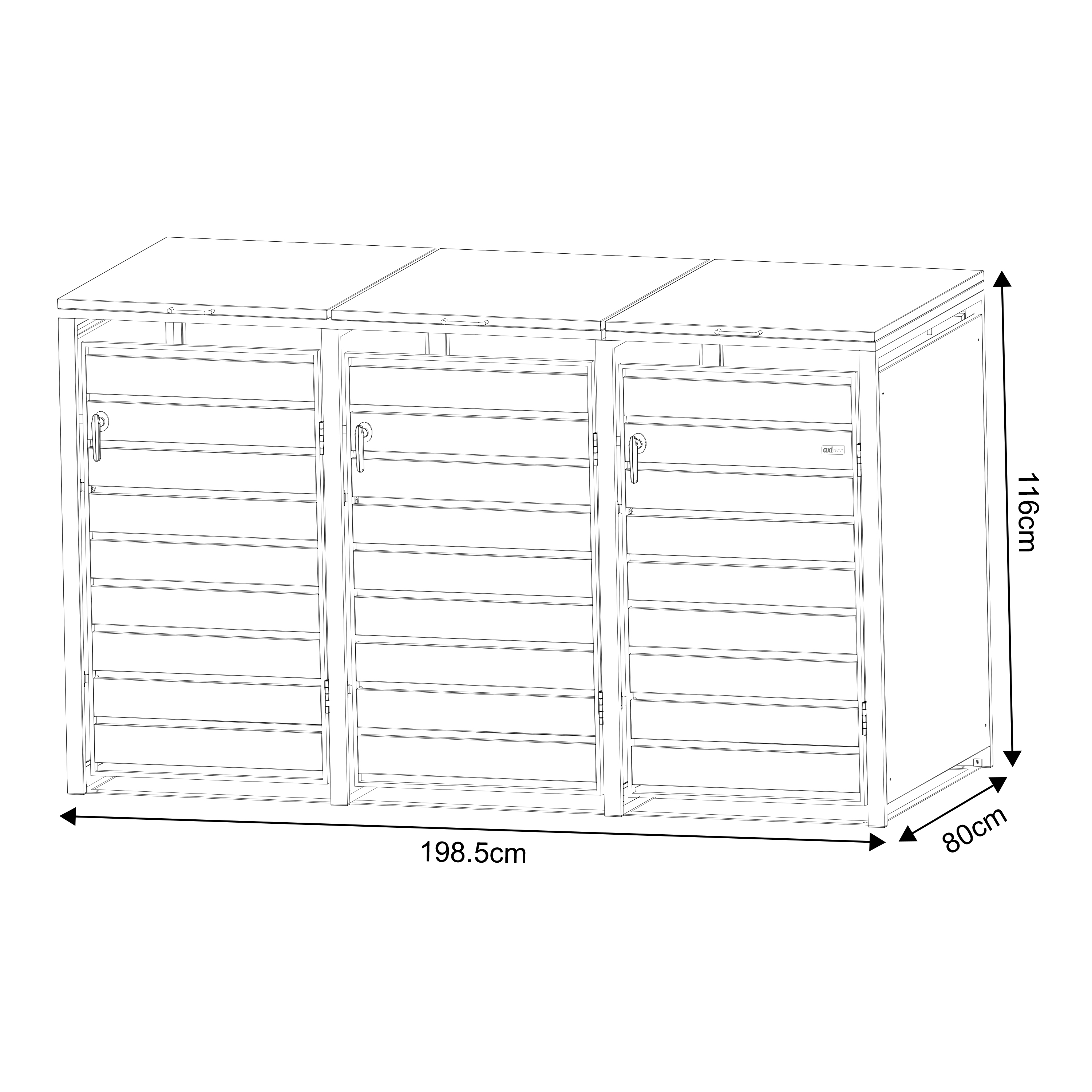 AXI Lucas Metal Garbage Bin Shed Anthracite/Wood look - 3 Garbage Bins