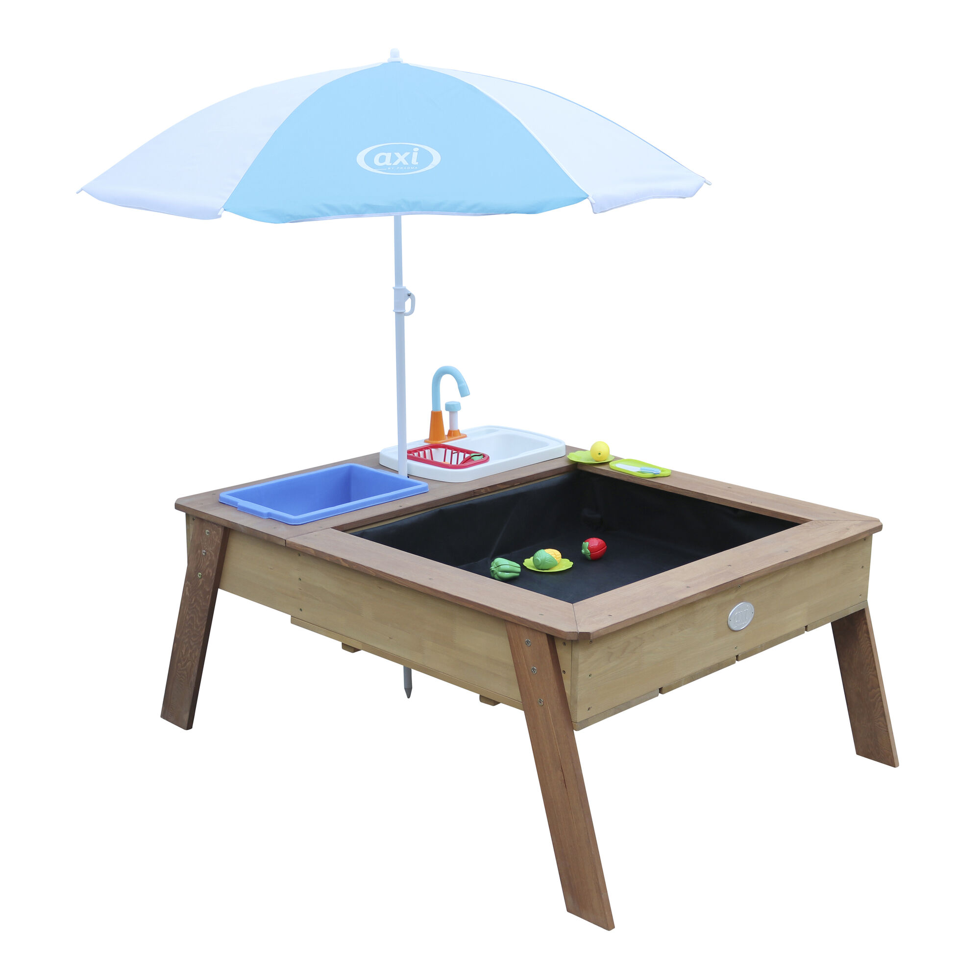 AXI Linda Zand & Water Tafel met Speelkeuken wastafel Bruin - Parasol Blauw/wit