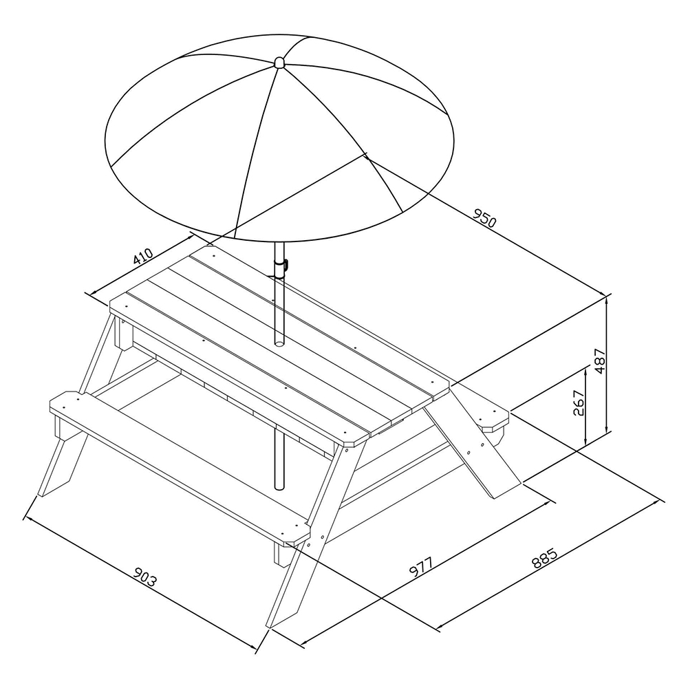 AXI Nick Zand & Water Picknicktafel Antraciet/grijs - Parasol Grijs/blauw