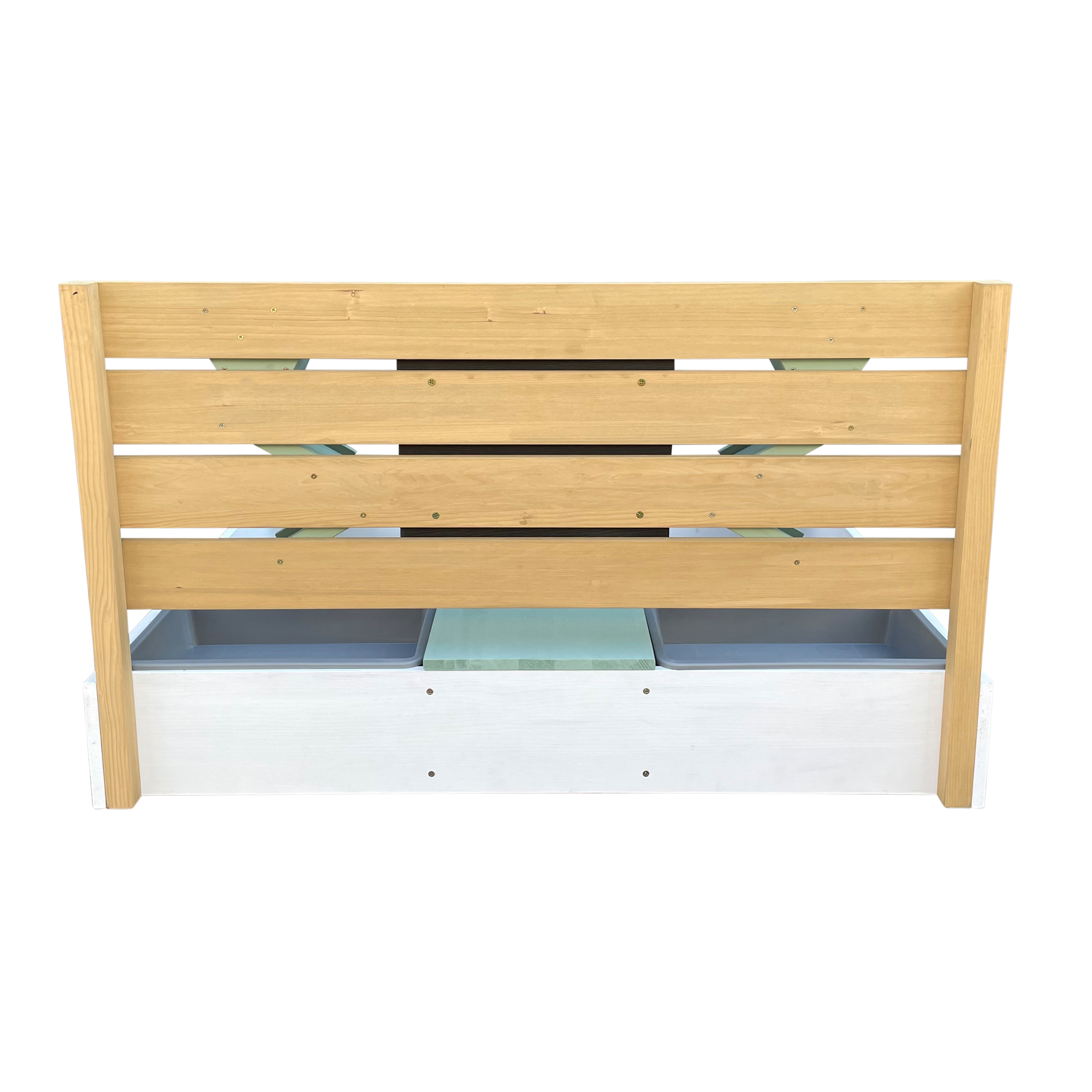 AXI Cato sandbox with sand & water trays and Play wall White/green-8720365064081 AXI Cato sandbox with sand & water trays and Play wall White/green