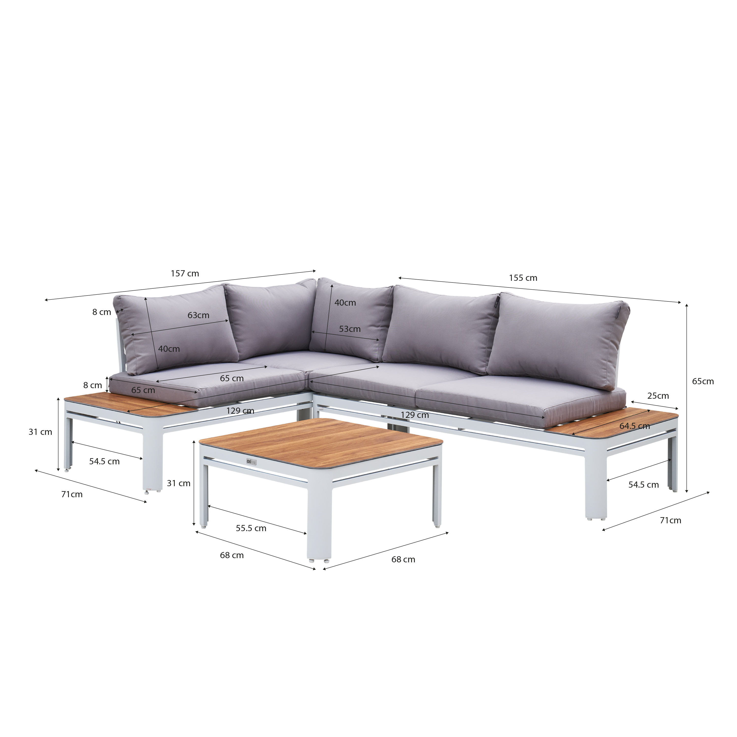 AXI Eos Lounge Set with Lounger White with Wood-Look PSPC-8720365062759 AXI Eos Lounge Set with Lounger White with Wood-Look PSPC
