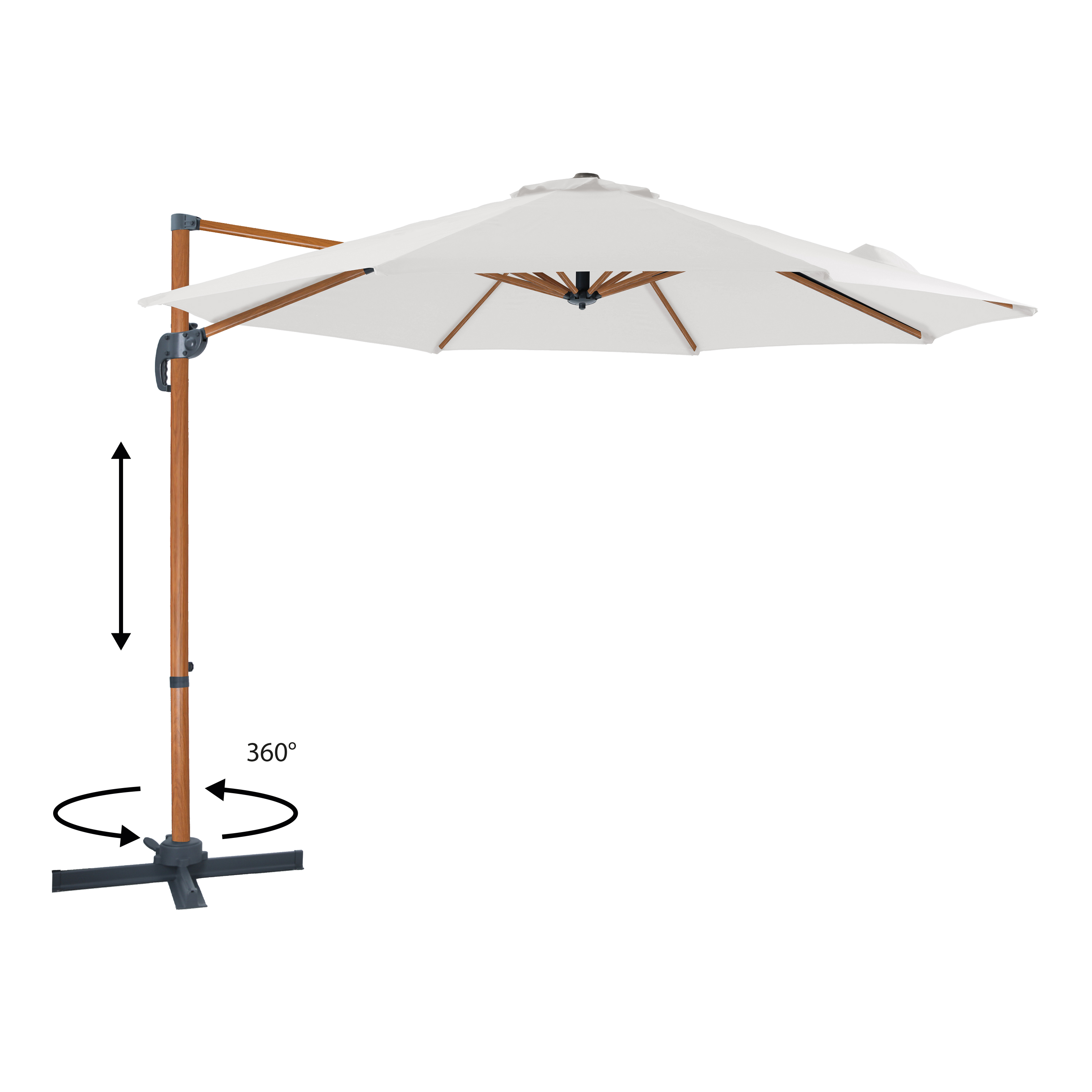 AXI Marisol Cantilever Parasol Ø 300cm Round - Wood-look/Beige-8720365063459 AXI Marisol Cantilever Parasol Ø 300cm Round - Wood-look/Beige