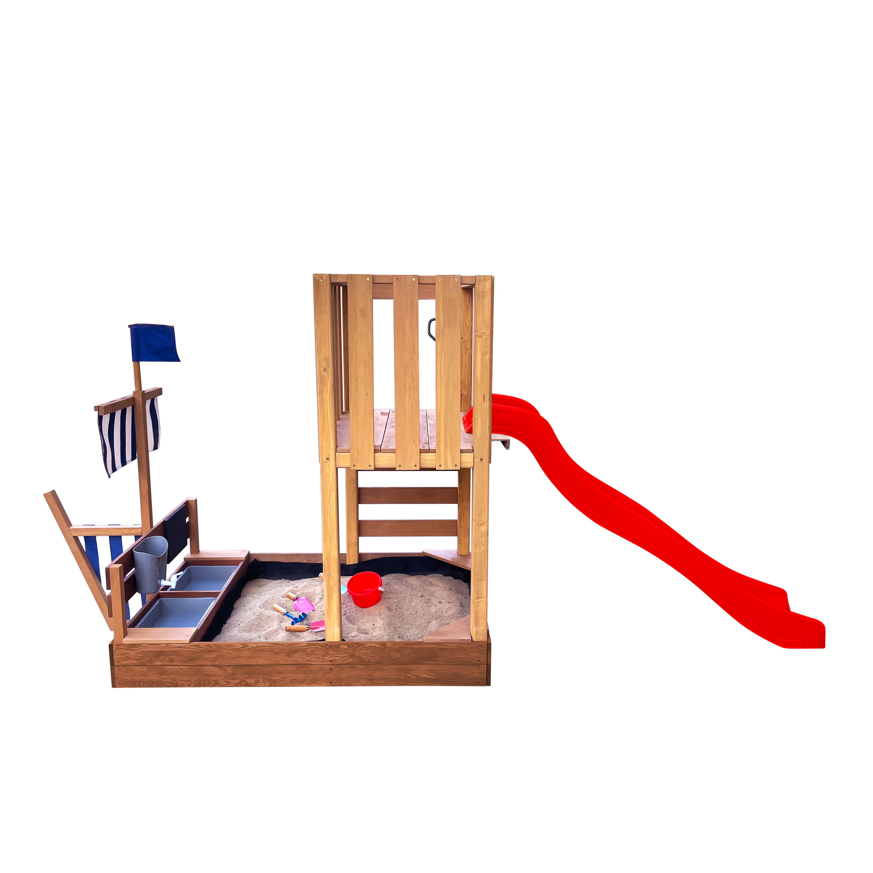 AXI Vicky Climbing Frame with Sandbox. Play Kitchen & Chalkboard – Red Slide