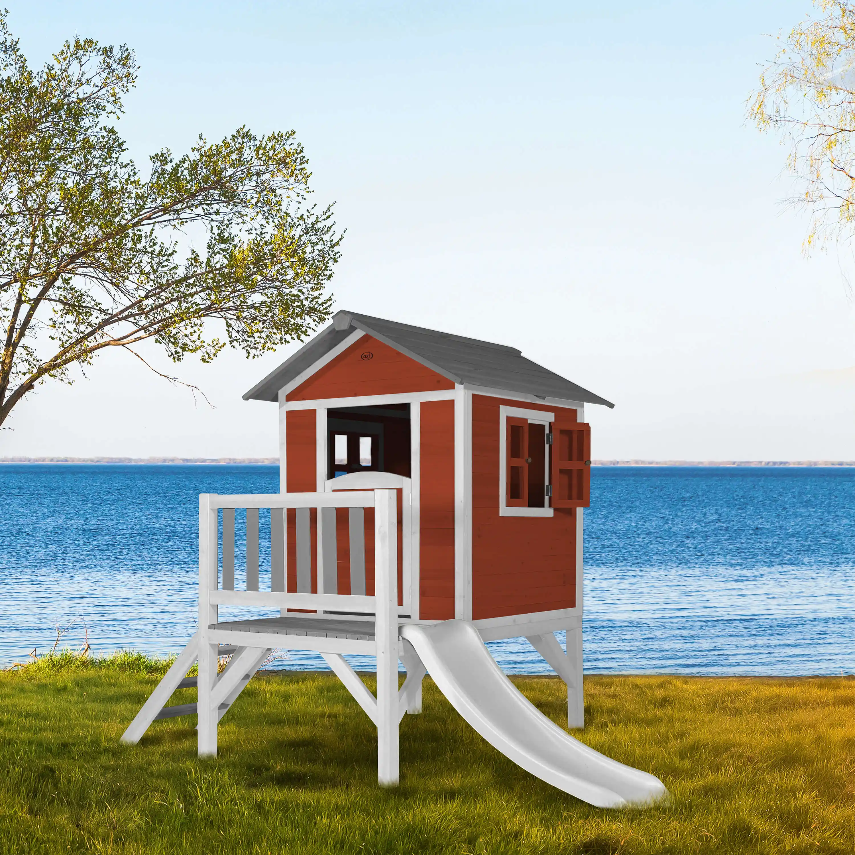 AXI Lodge XL Speelhuis Scandinavisch Rood - Witte Glijbaan