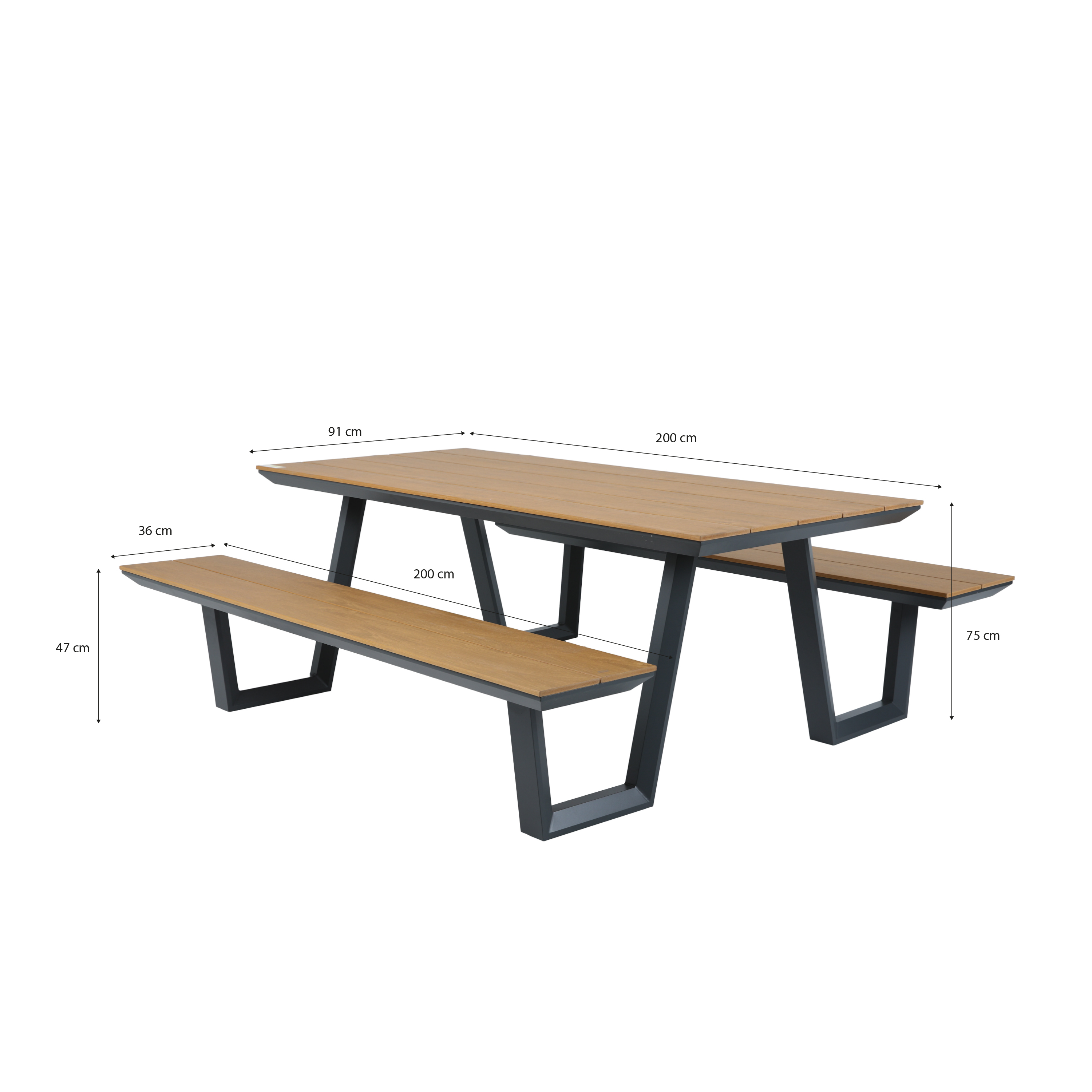 AXI Nori Picnic Table with 2 Benches Anthracite/Teak-look Polywood