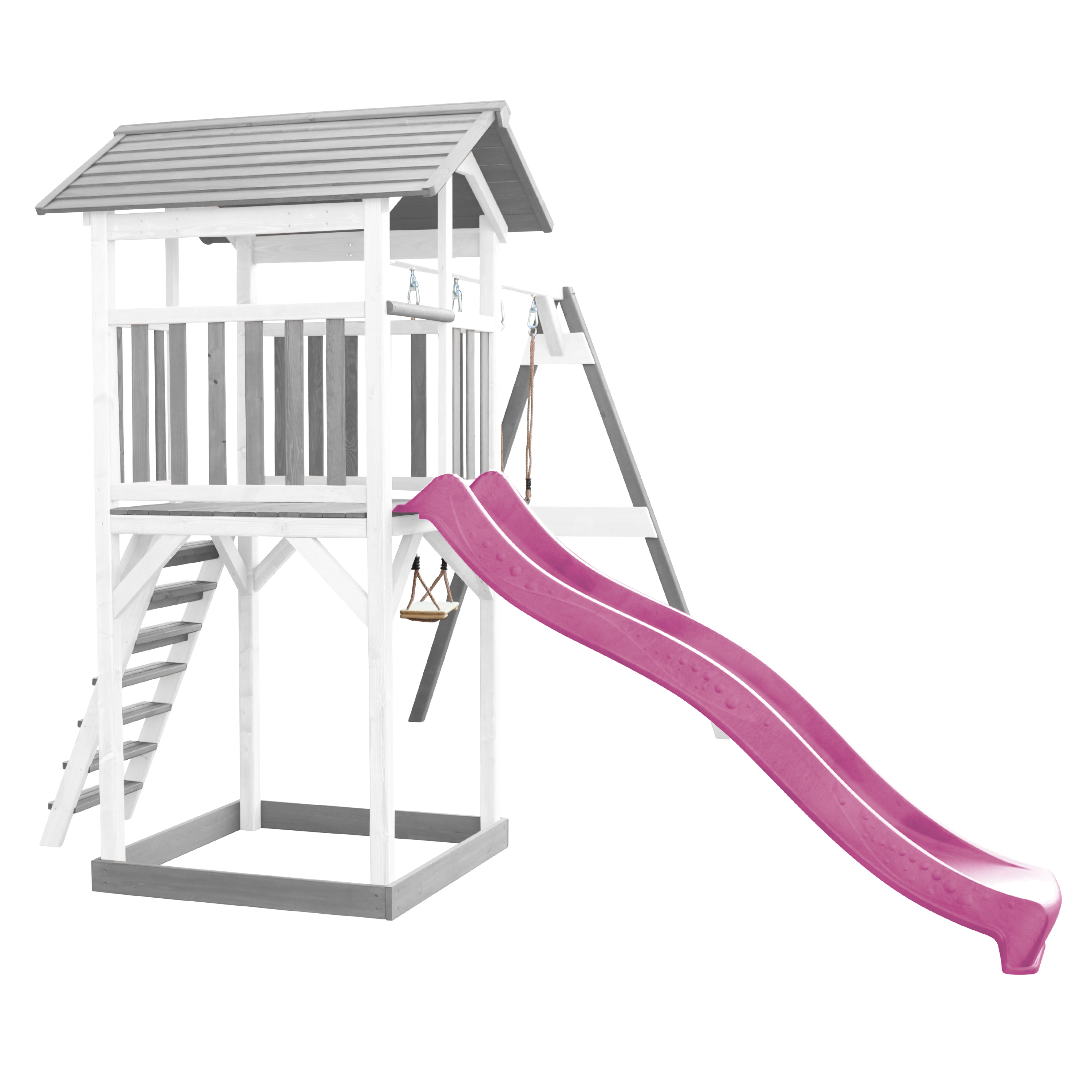 AXI Beach Tower with Double Swing Set Grey/White - Purple Slide