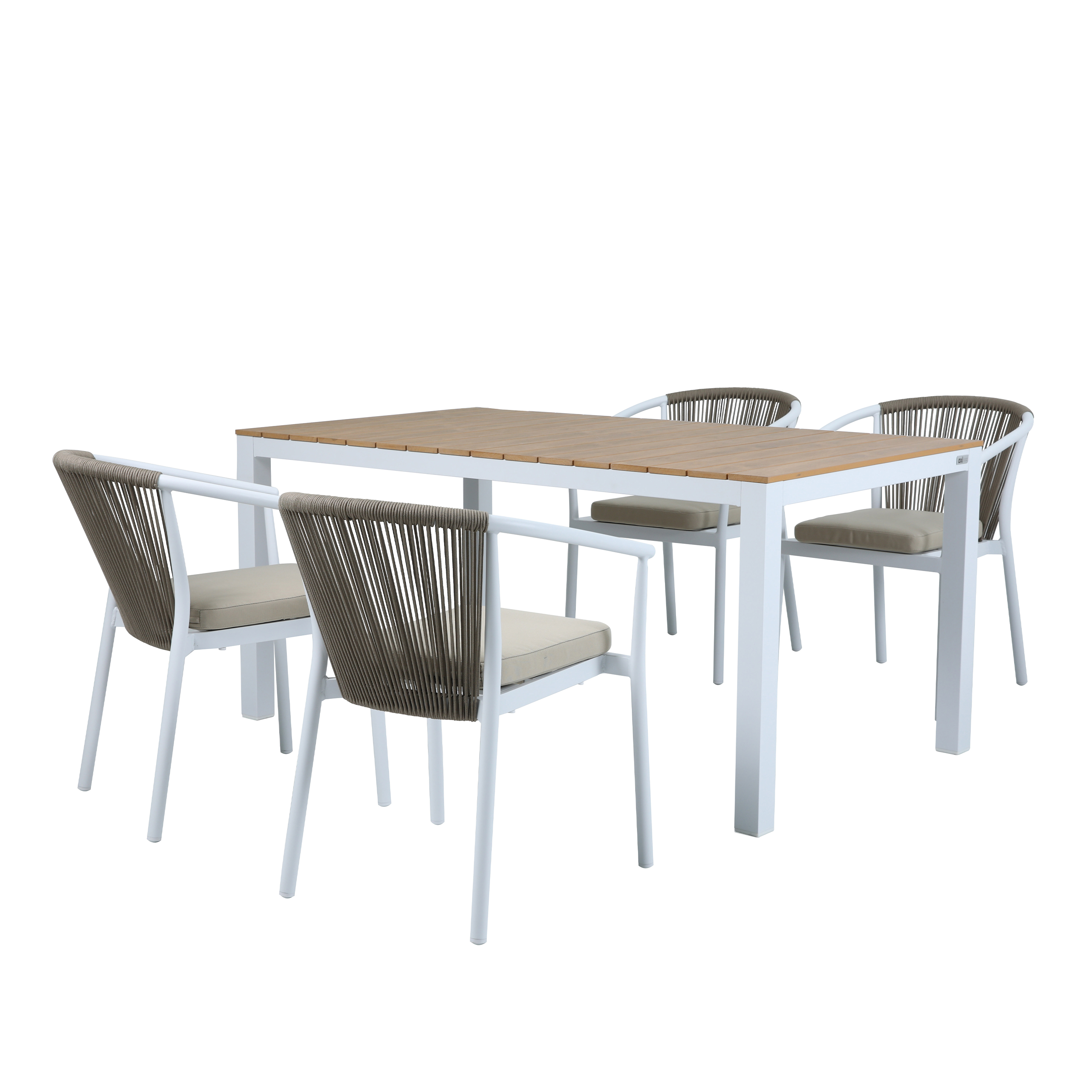 AXI Suvi Garden Set with 4 Chairs White with Teak-look Polywood