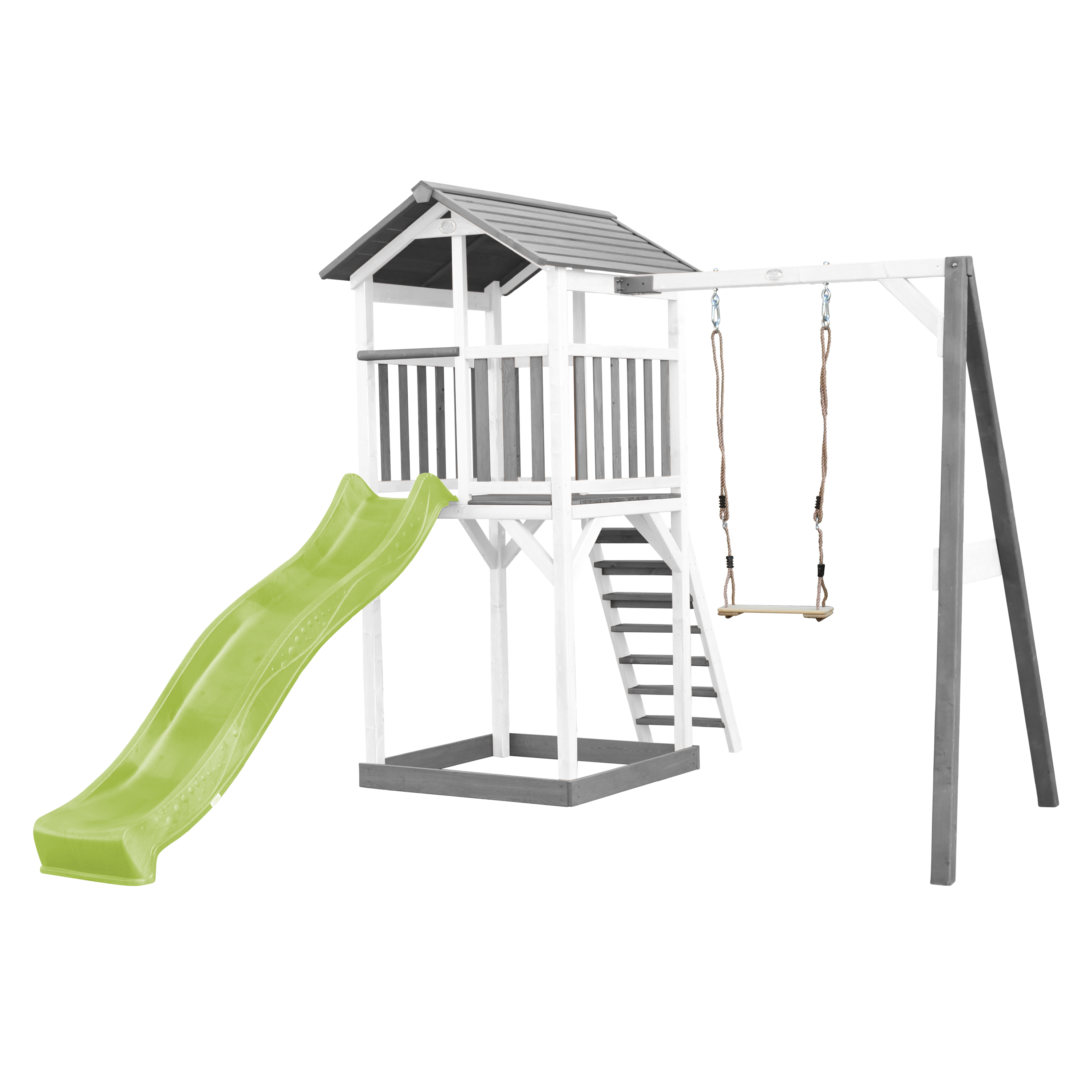 AXI Beach Tower with Single Swing Set Grey/White - Lime Green Slide