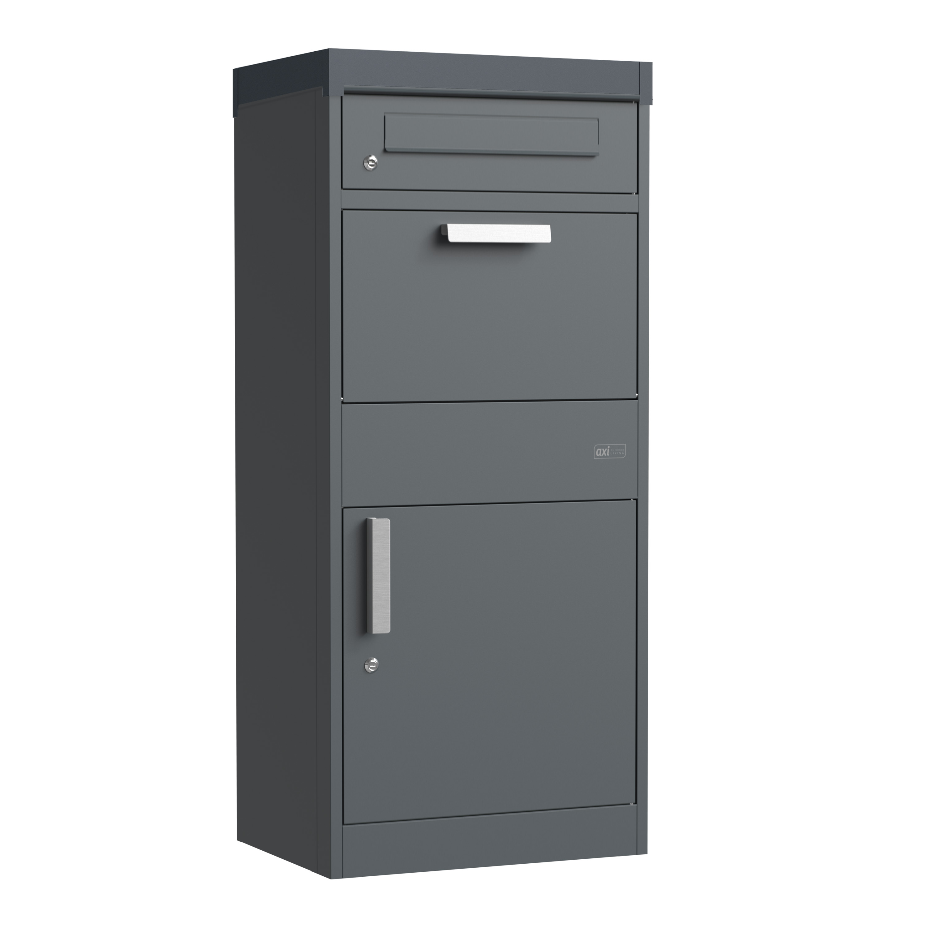 AXI Levi Metal Parcel Mailbox in Anthracite/Wood Look with Planter