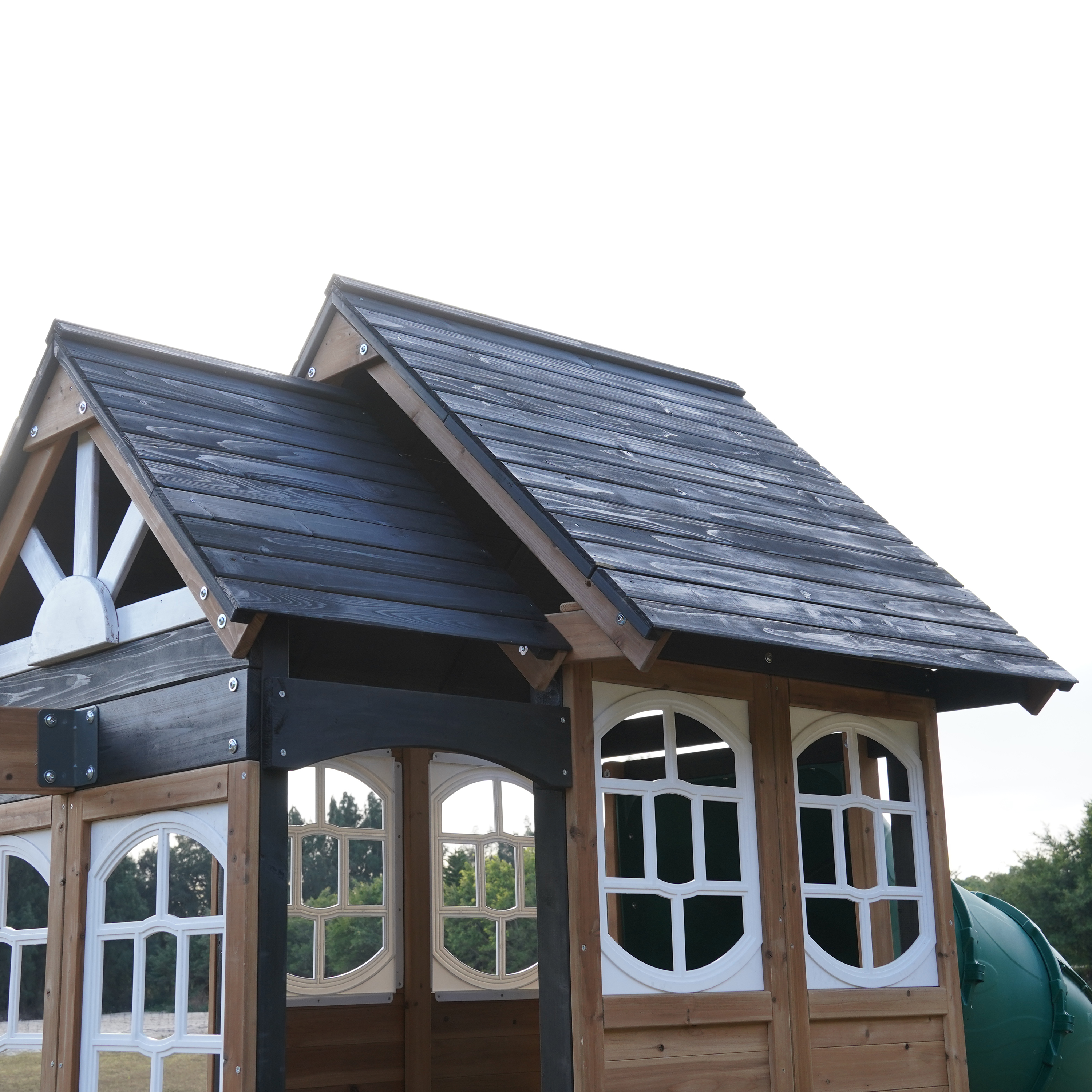 AXI Noud Climbing Frame with Playhouse, Swings, Trapeze and Climbing Wall – Pastel Blue Slide and Tube Slide