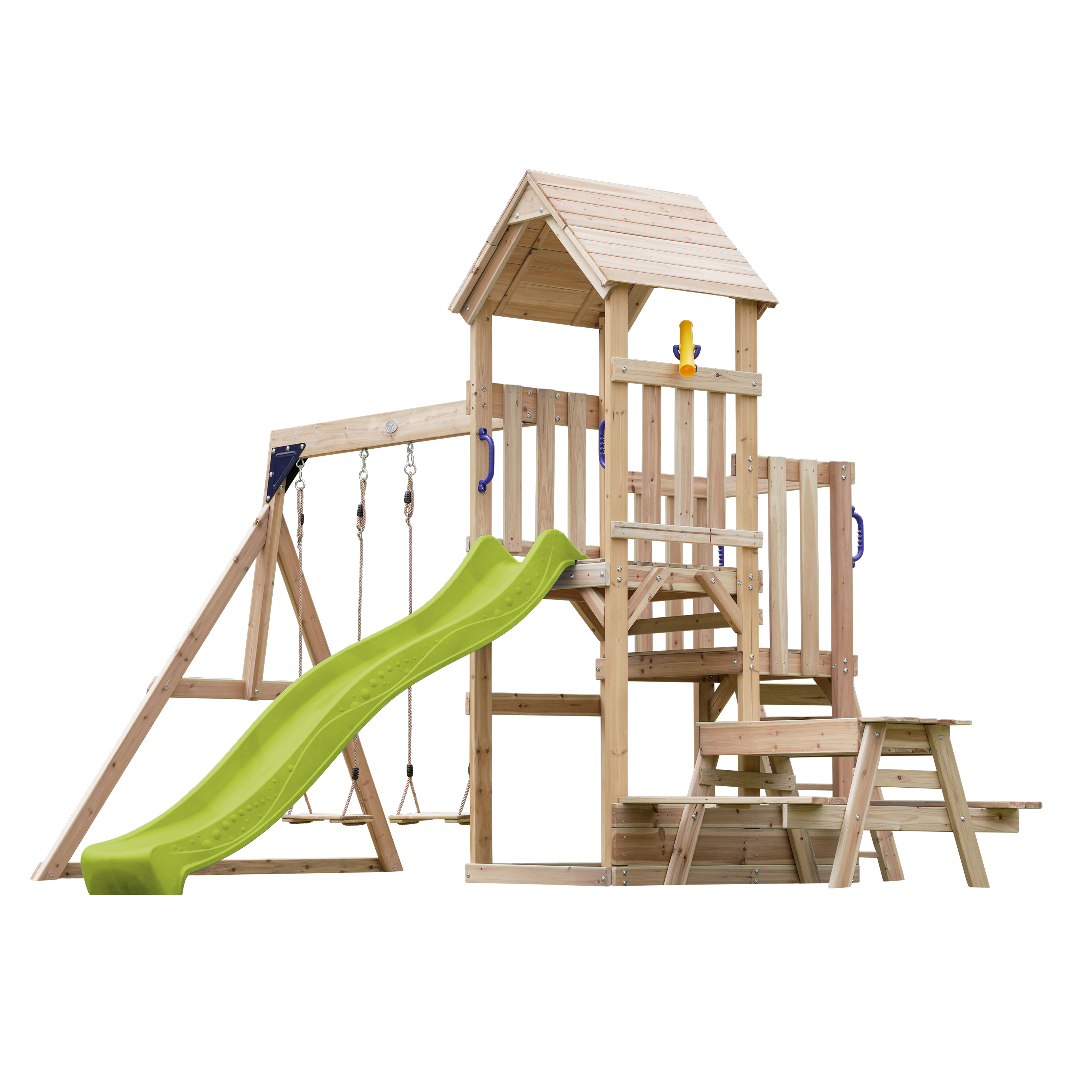 AXI Mette Playground with Double Swing Brown - Lime Green Slide 