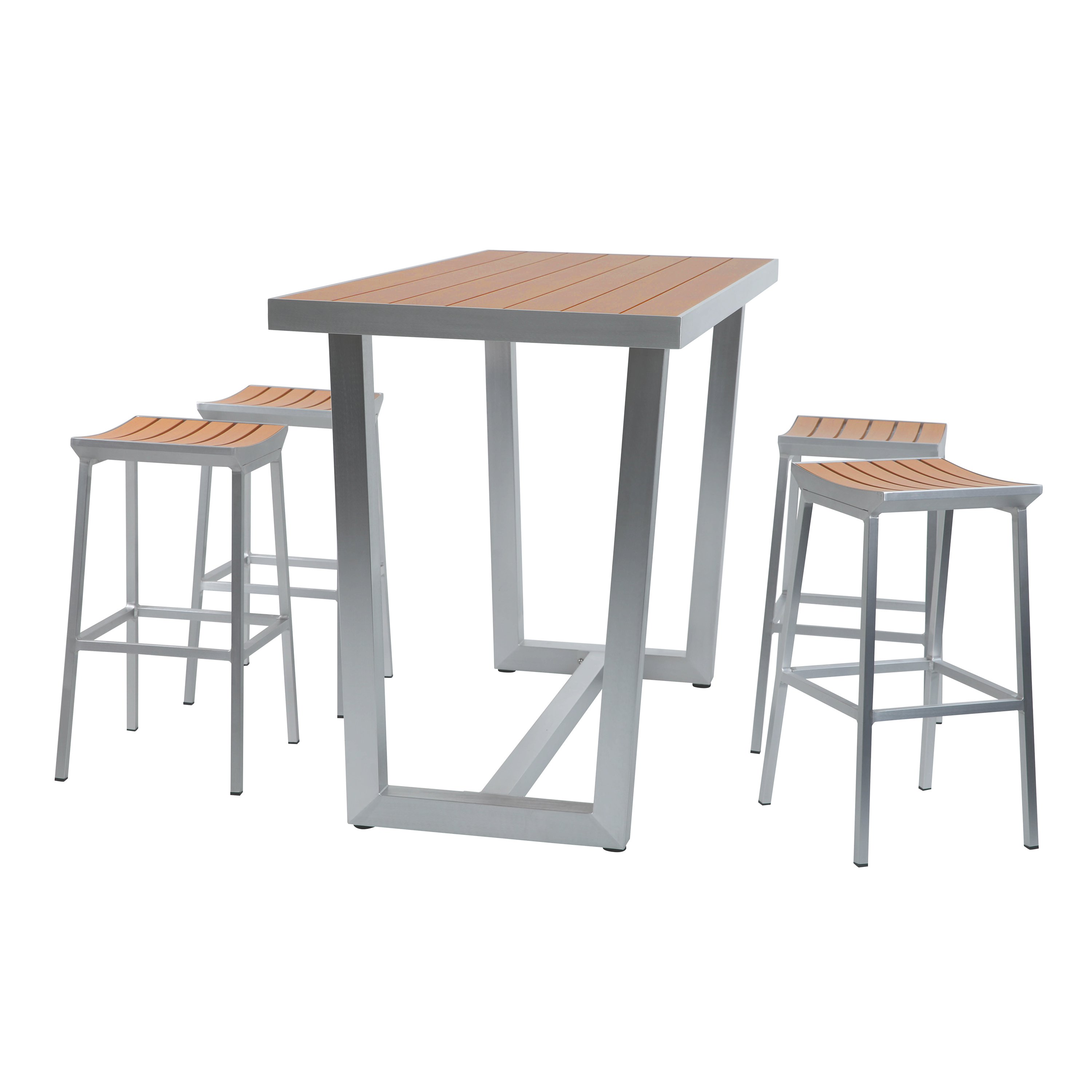 AXI James Barset met 4 barkrukken Aluminium/hout-look-8720365061257 AXI James Barset met 4 barkrukken Aluminium/hout-look