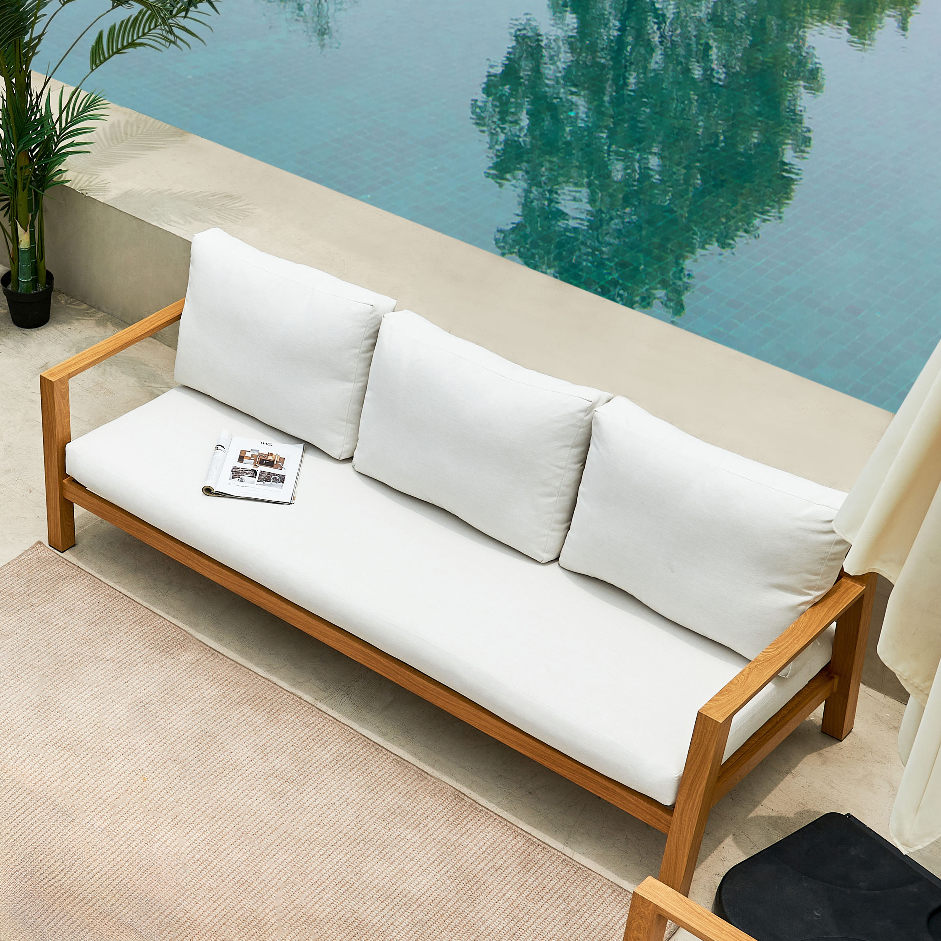 AXI Orla lounge set 4-piece with bench. table and 2 chairs Wood-look/beige-8720365063916 AXI Orla lounge set 4-piece with bench. table and 2 chairs Wood-look/beige