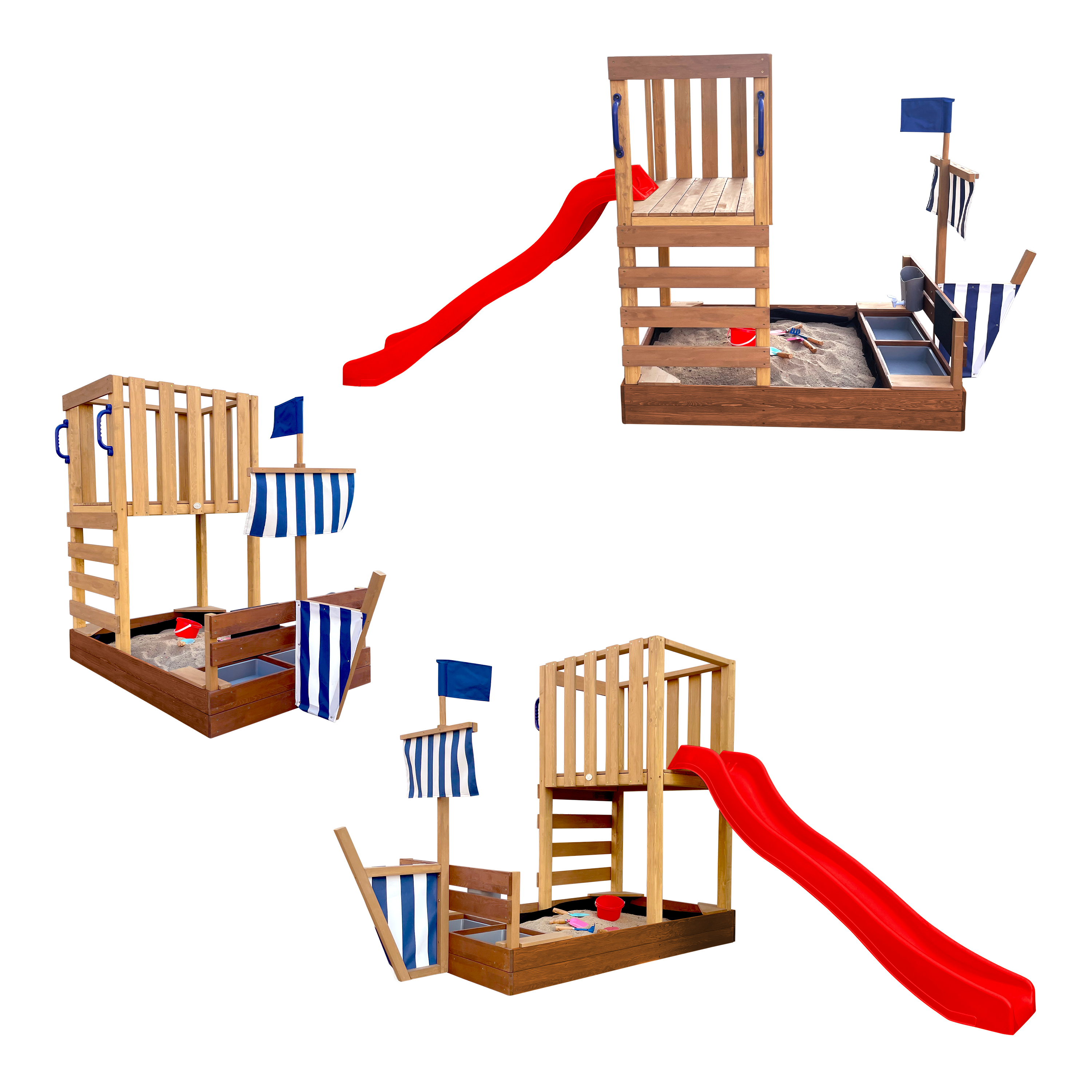 AXI Vicky Climbing Frame with Sandbox. Play Kitchen & Chalkboard – Red Slide