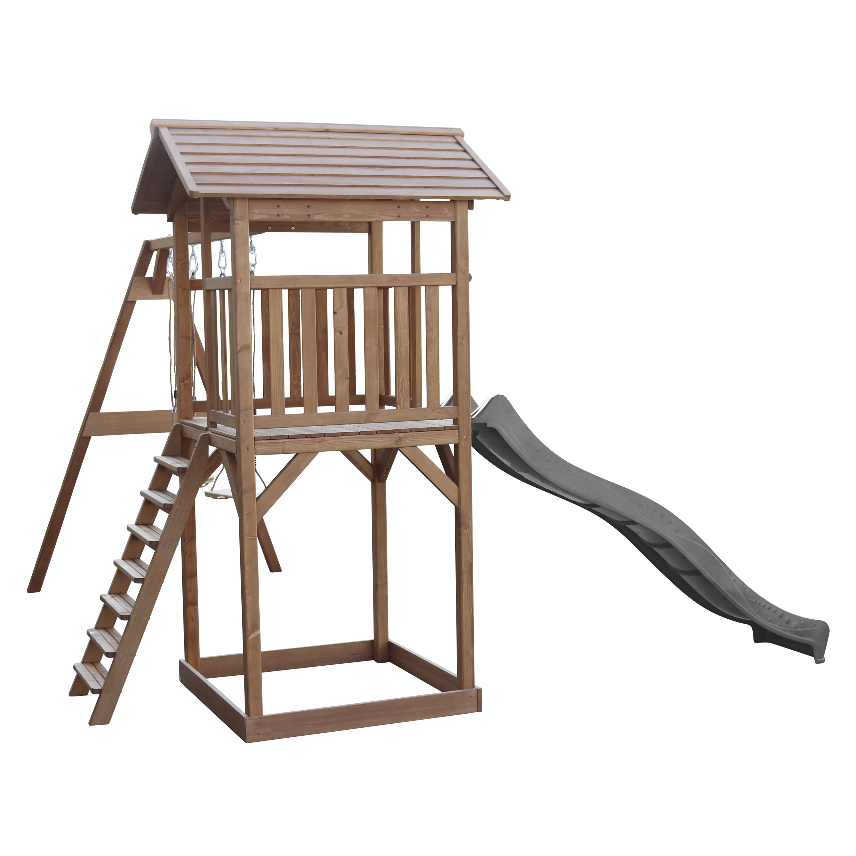 AXI Beach Tower with Double Swing Set Brown - Grey Slide-8717973939153 AXI Beach Tower with Double Swing Set Brown - Grey Slide