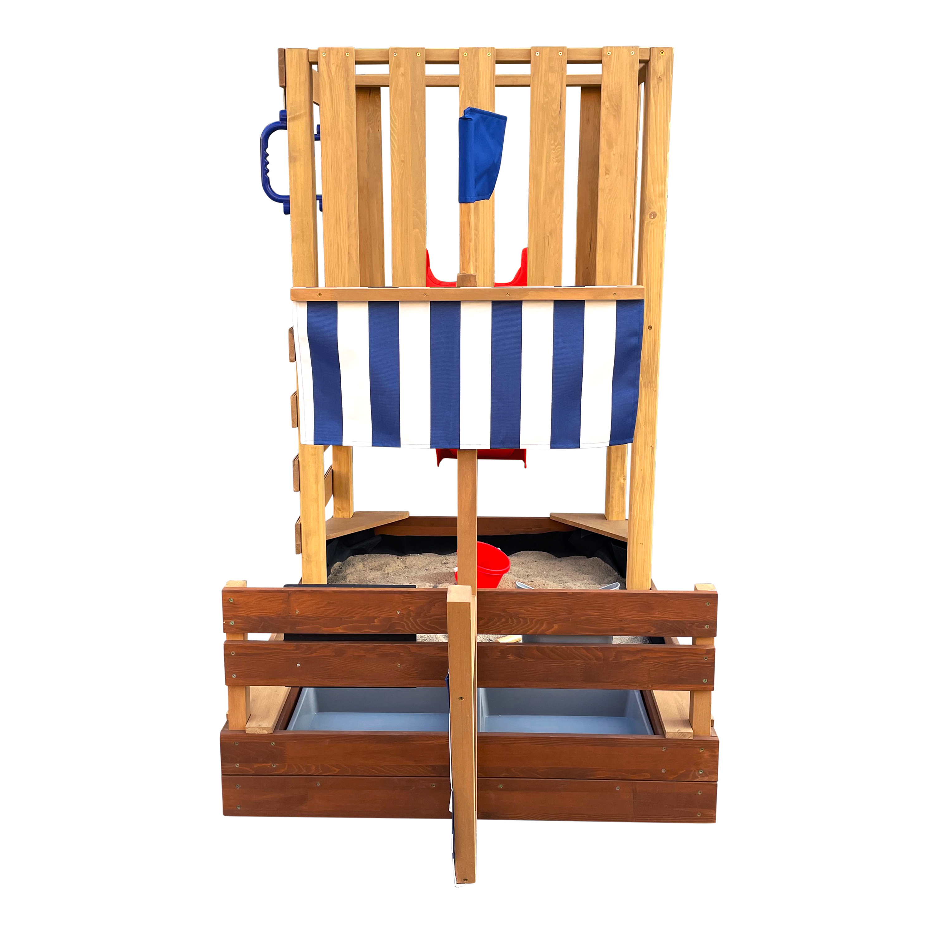 AXI Vicky Climbing Frame with Sandbox. Play Kitchen & Chalkboard – Red Slide