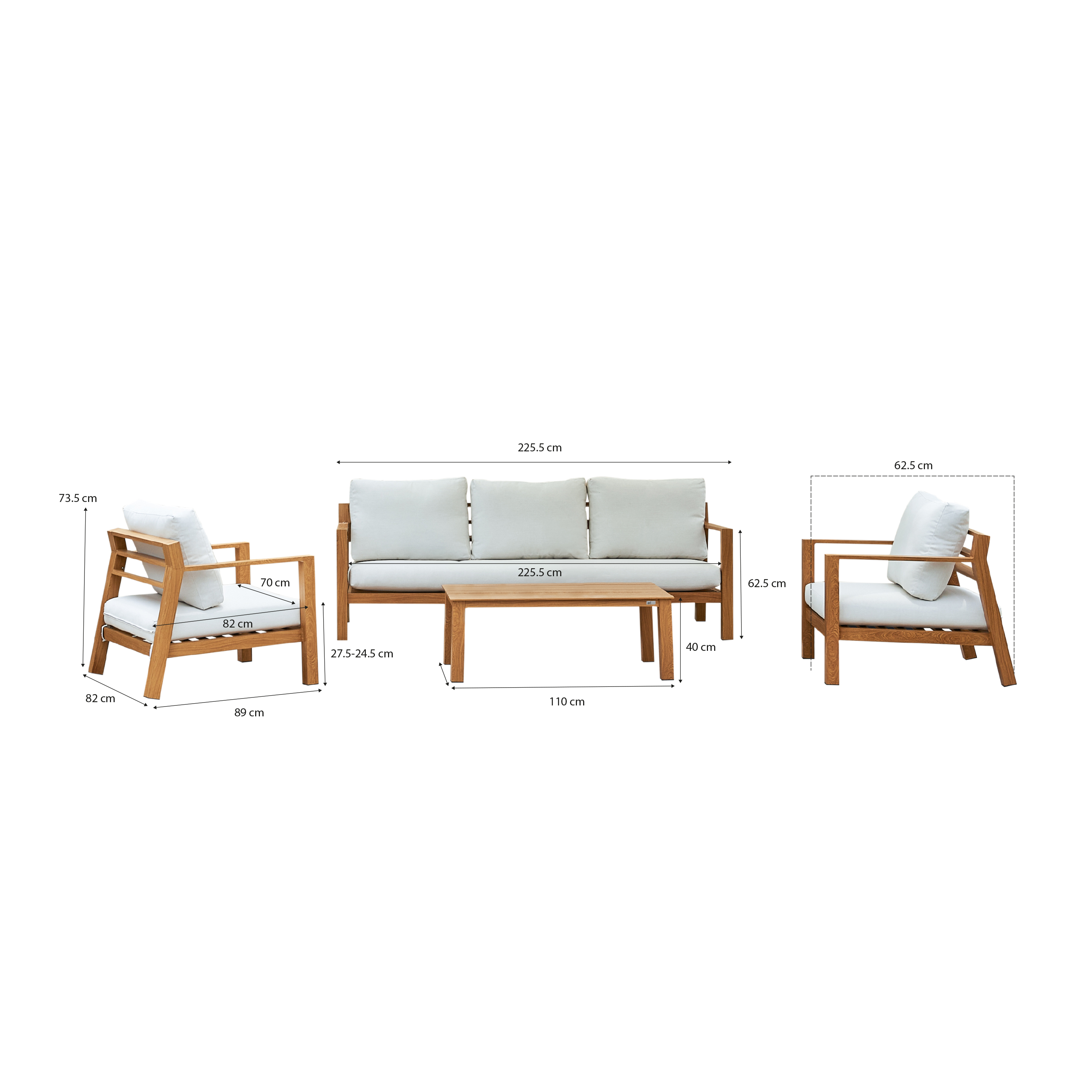AXI Orla lounge set 4-piece with bench. table and 2 chairs Wood-look/beige-8720365063916 AXI Orla lounge set 4-piece with bench. table and 2 chairs Wood-look/beige