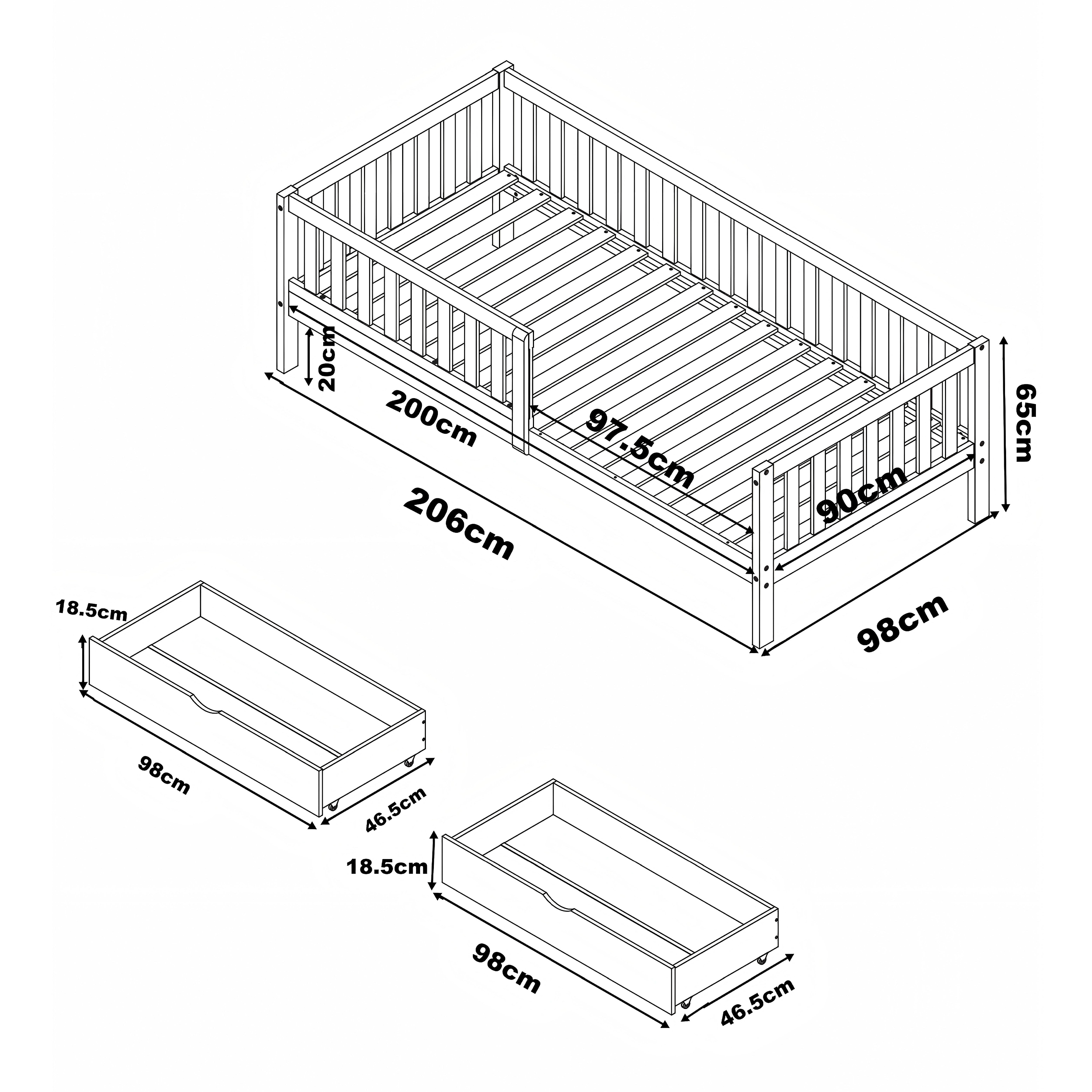 Sunny Isa Kids Bed with 2 Storage Drawers and Guardrail Natural – Without Mattress